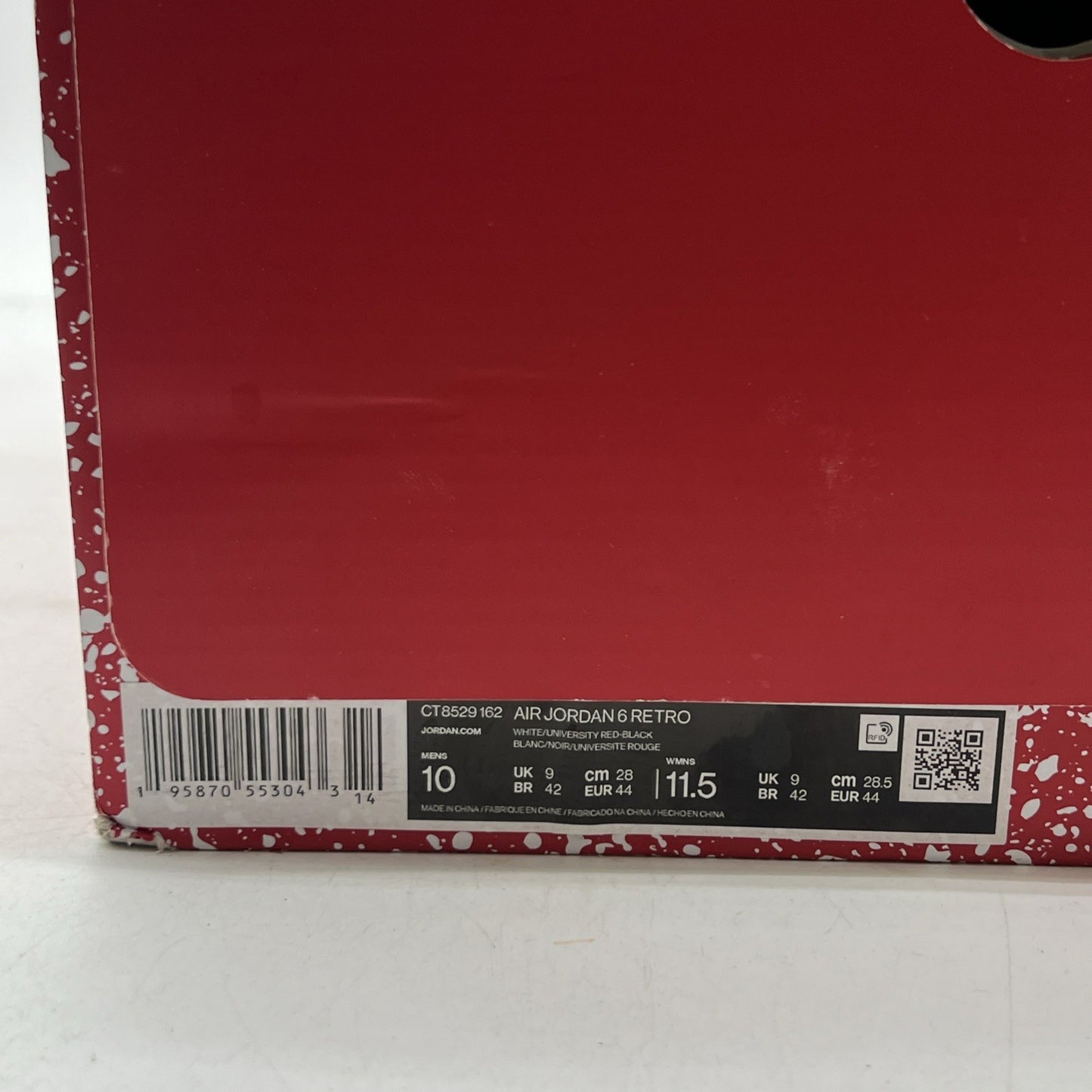 Size 10 - Jordan 6 White and University Red (CT8529-162)