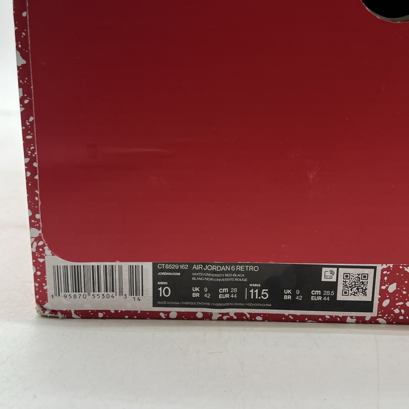 Size 10 - Jordan 6 White and University Red (CT8529-162)