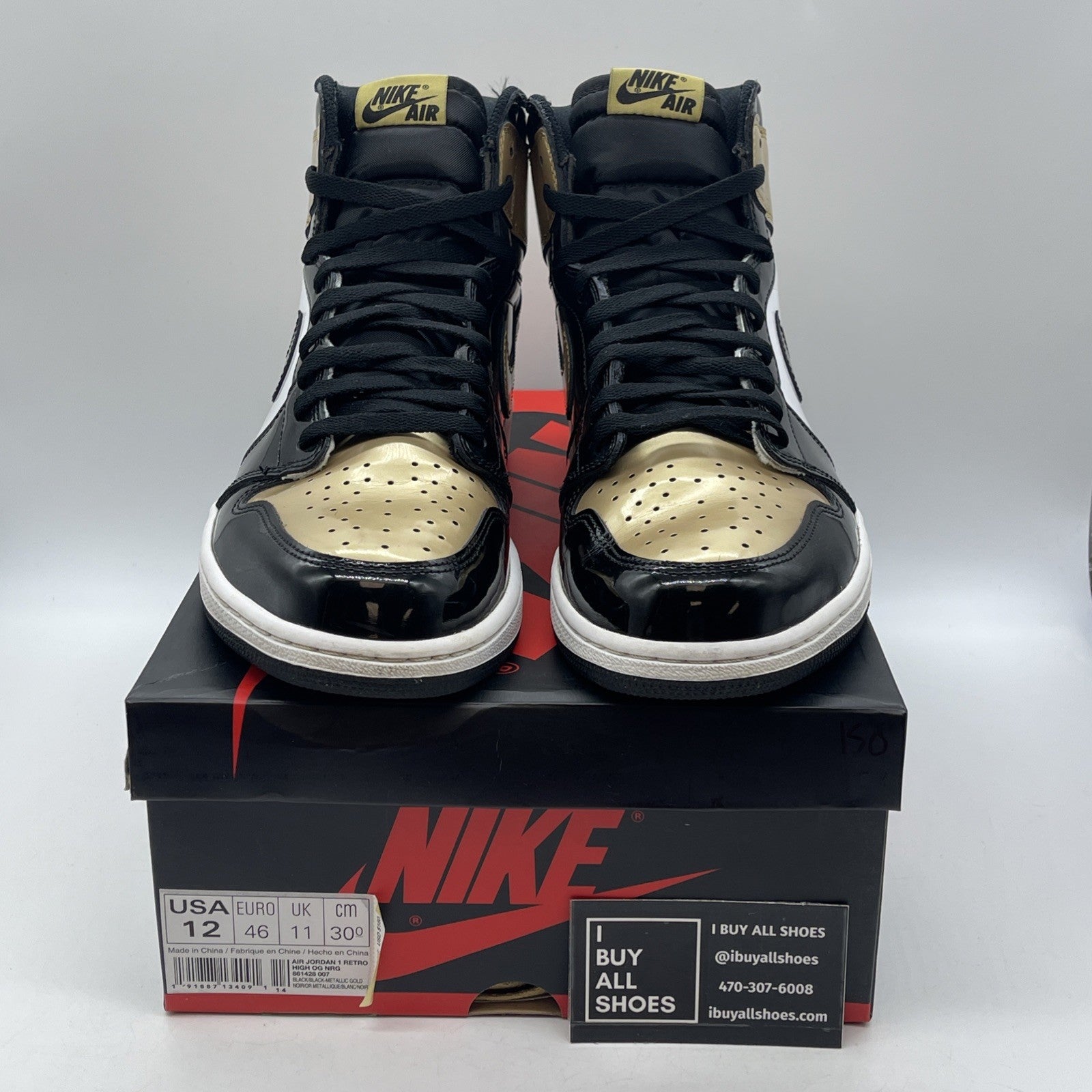 Size 12 - Air Jordan 1 Retro OG NRG High Gold Toe Black Leather (861428-007)