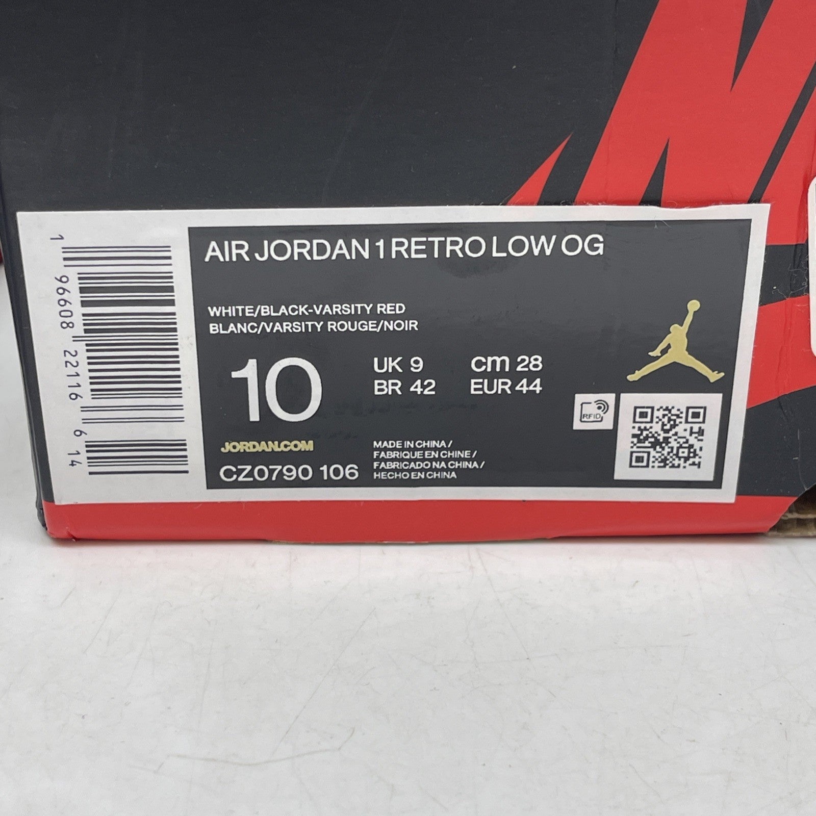 Size 10 - Air Jordan 1 Retro OG Low Black Toe Red White Leather (CZ0790-106)
