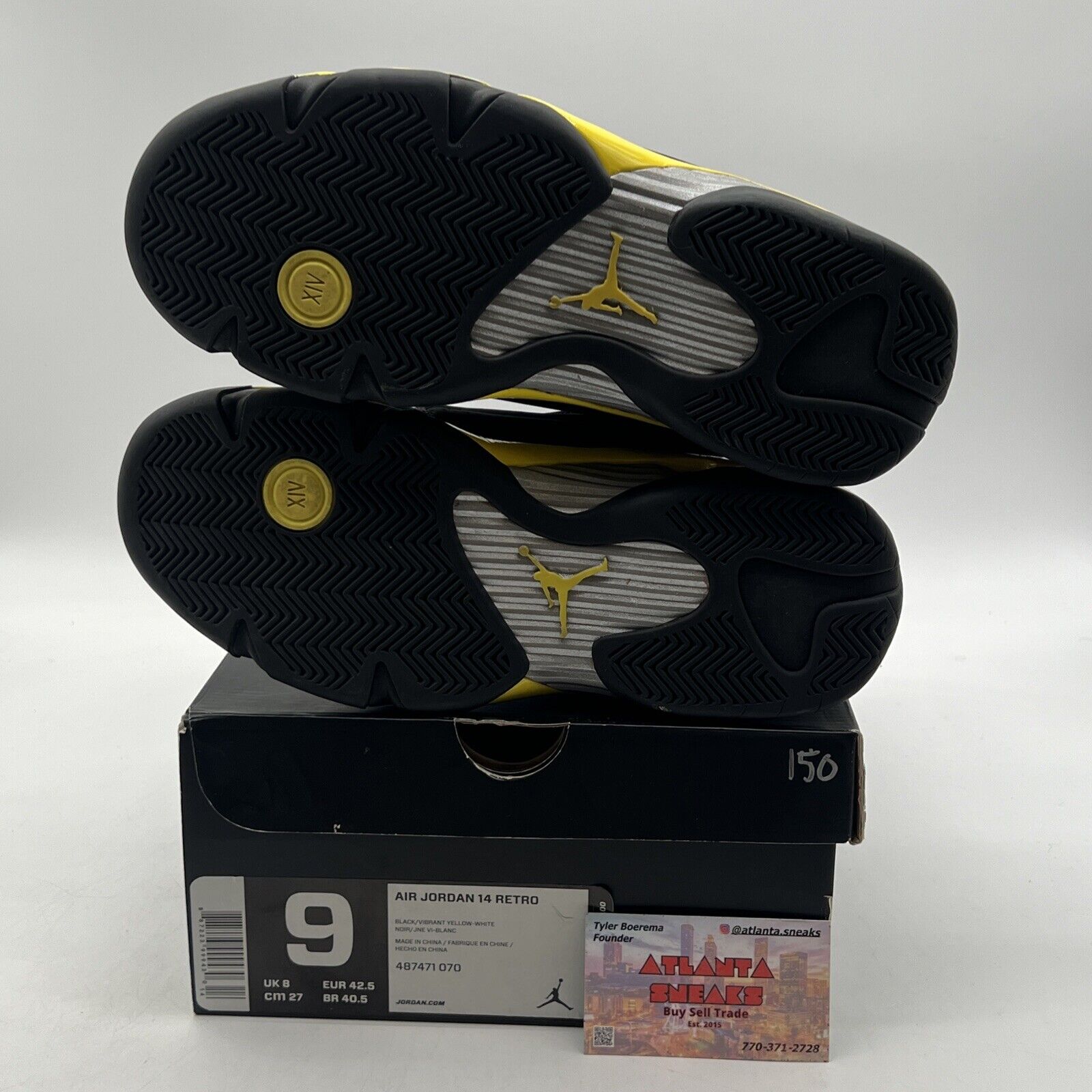 Size 9 - Air Jordan 14 Retro Thunder Black Yellow Suede (487471-070)