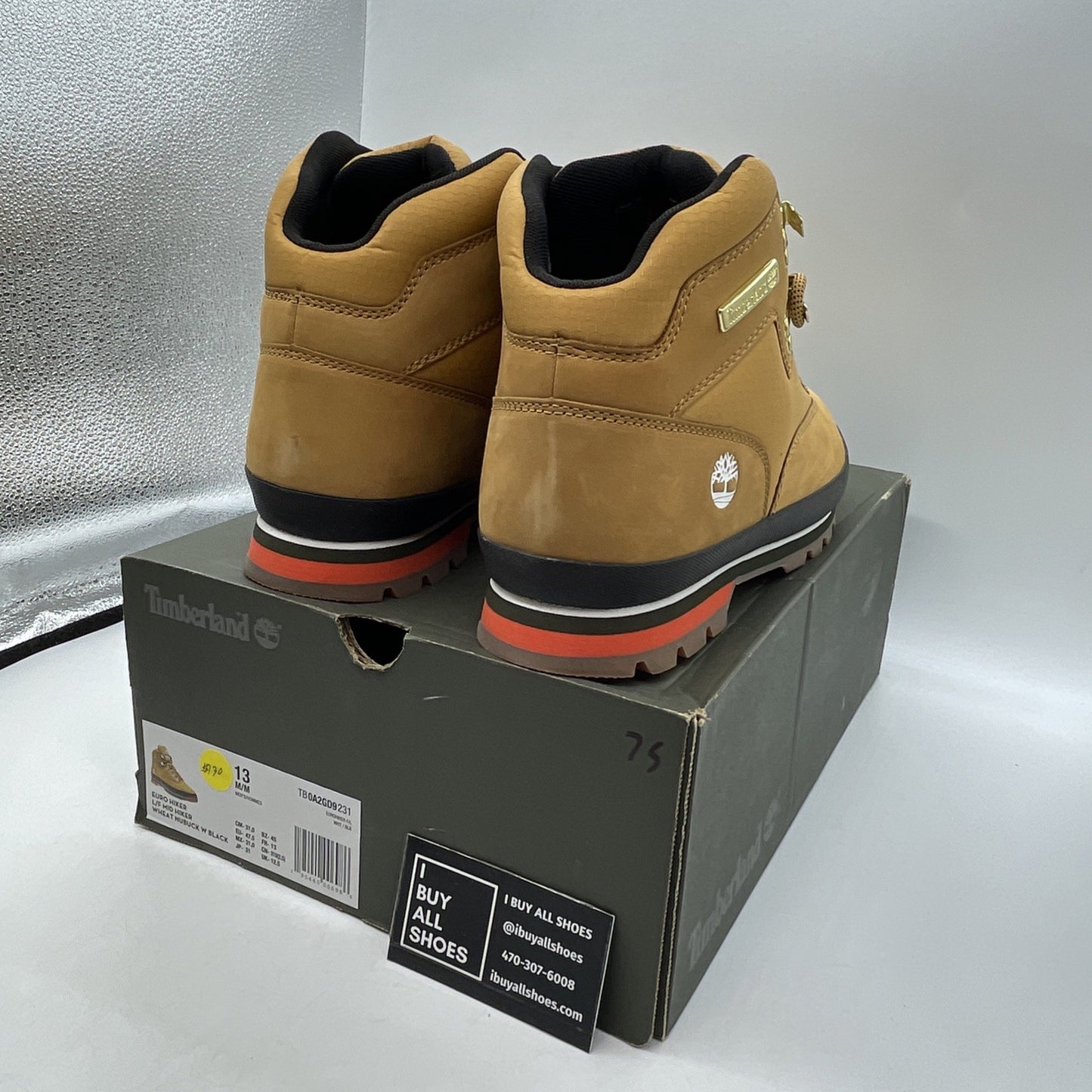 Size 13 - Timberland Men's Euro Hiker Wheat Leather Hiking Boots (A2GD9)