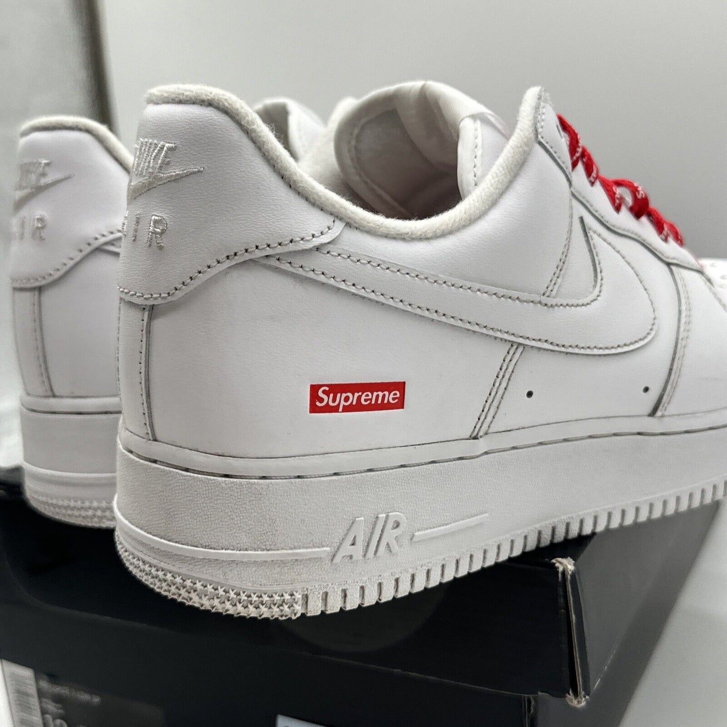 Size 12 - Nike Air Force 1 x Supreme Low Box Logo - White Red Leather OG All