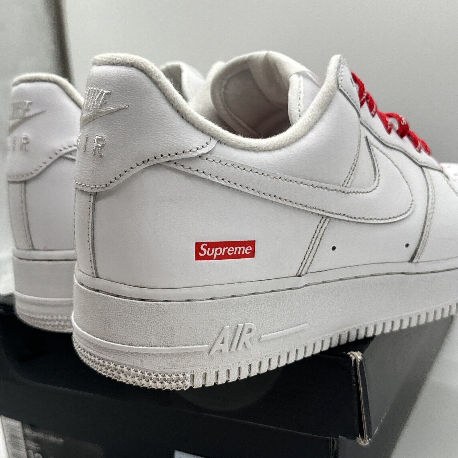 Size 12 - Nike Air Force 1 x Supreme Low Box Logo - White Red Leather OG All