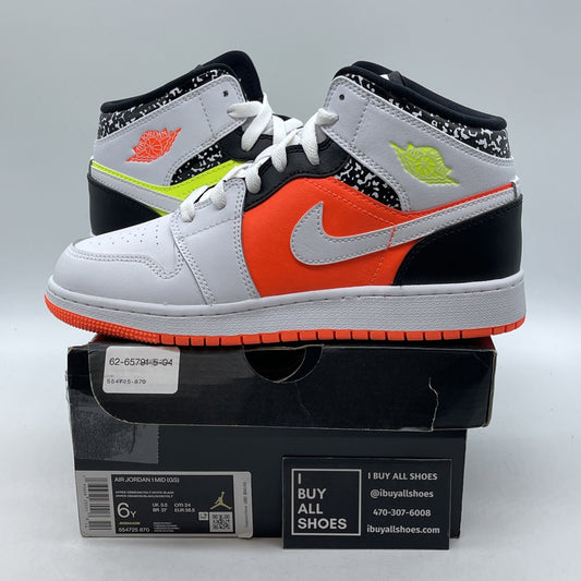 Size 6Y (GS) - Jordan 1 Mid Notebook White Orange Black Leather (554725-870)