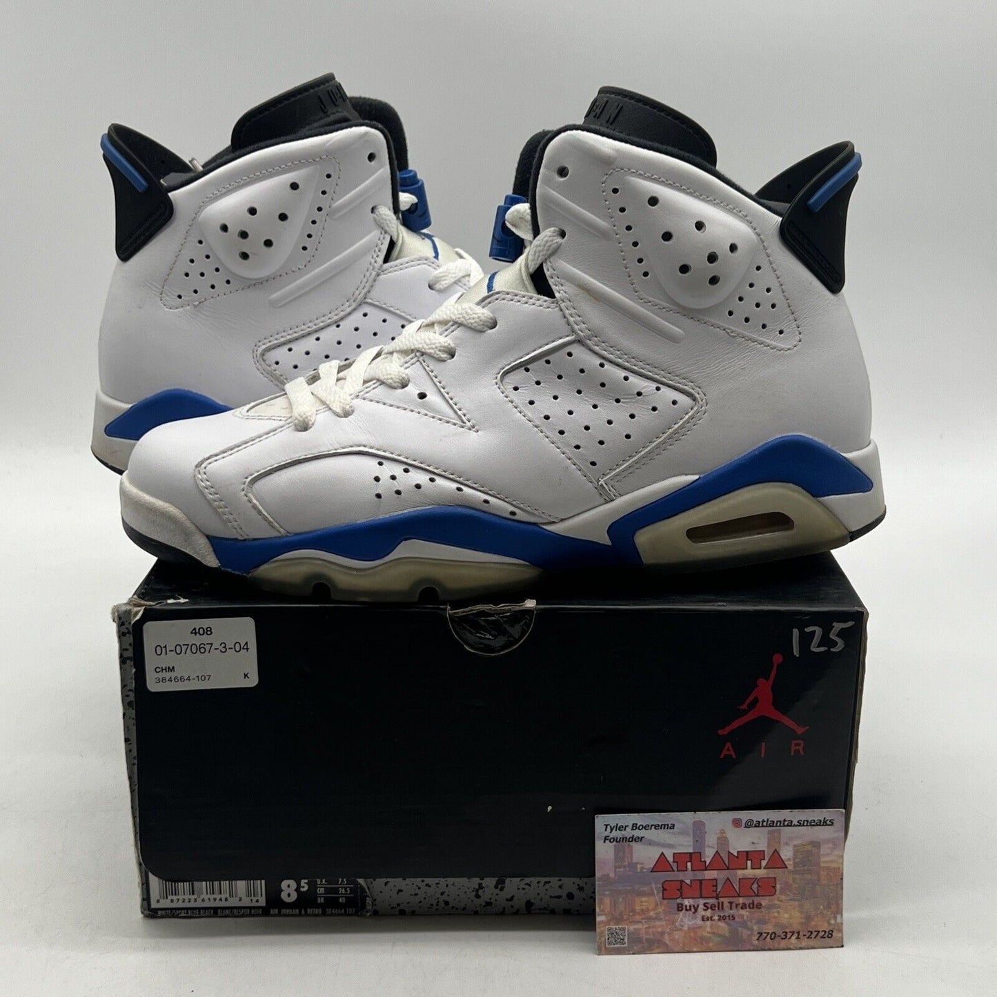 Size 8.5 - Air Jordan 6 Retro 2014 Sport Blue White Black Leather (384664-107)