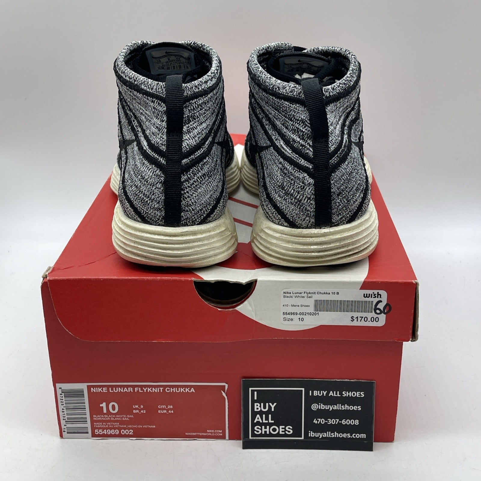 Size 10 - Nike Lunar Flyknit Chukka Black Sail (554969-002)
