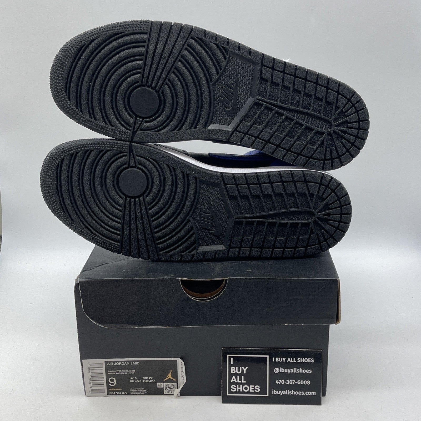 Size 9 - Jordan 1 Mid Hyper Royal Black Blue Leather (554724-077)
