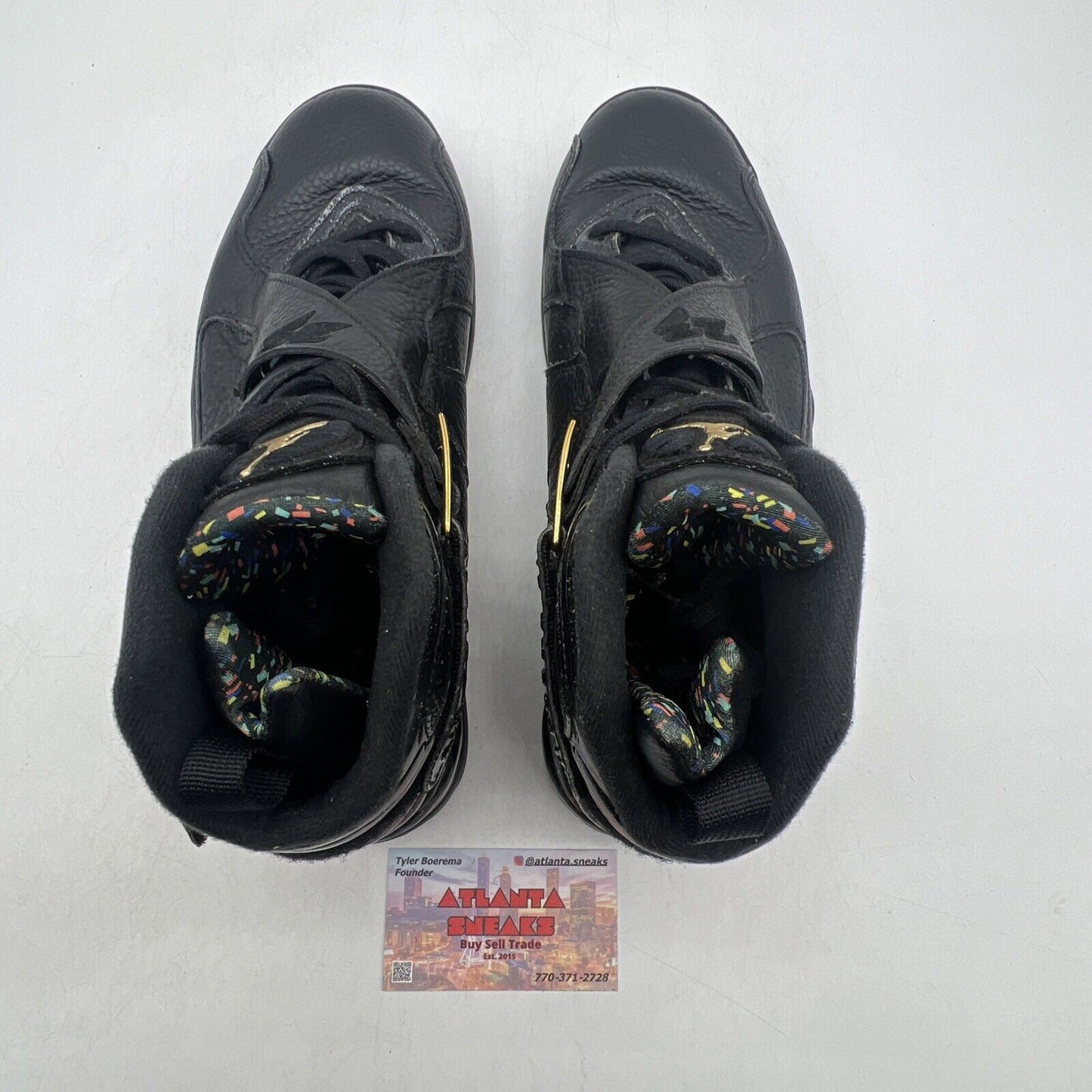 Size 9.5 - Air Jordan 8 Retro C&C Confetti Black Leather Gold (832821-004)