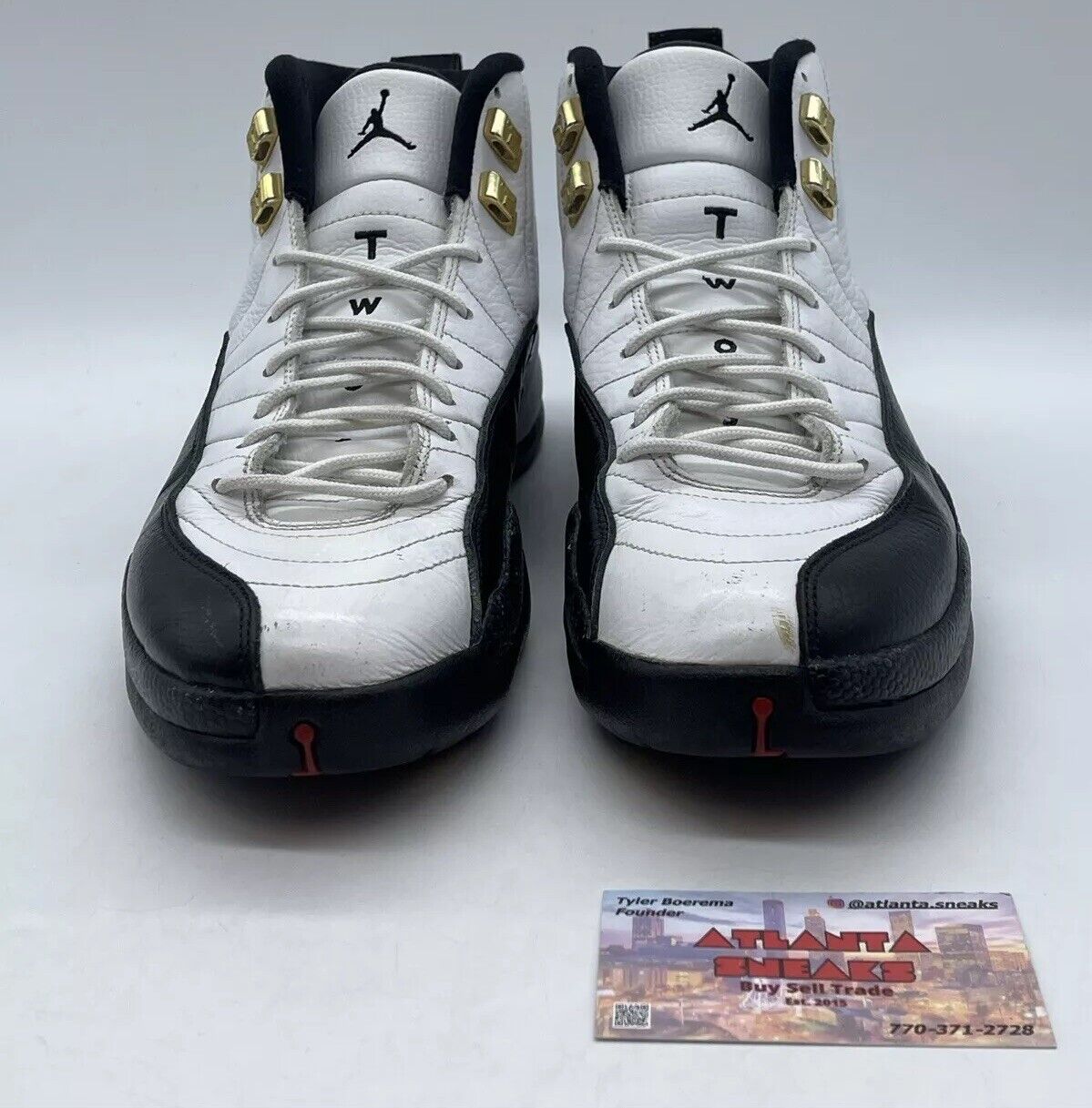 Size 9 - Jordan 12 Retro taxi release 2013 Black White Red Gold (130690-125)