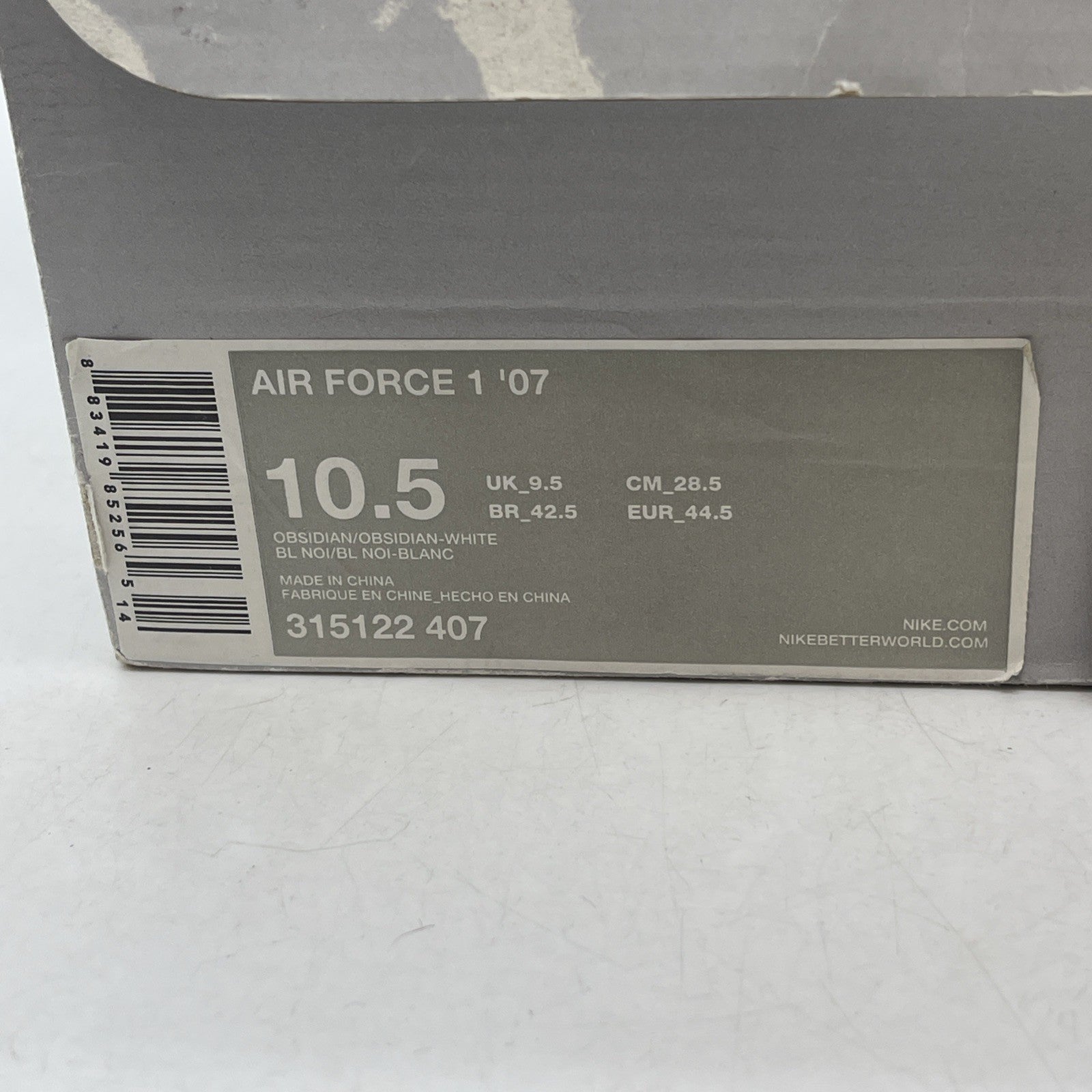 Size 10.5 - Nike Air Force 1 '07 Low Obsidian (315122-407)