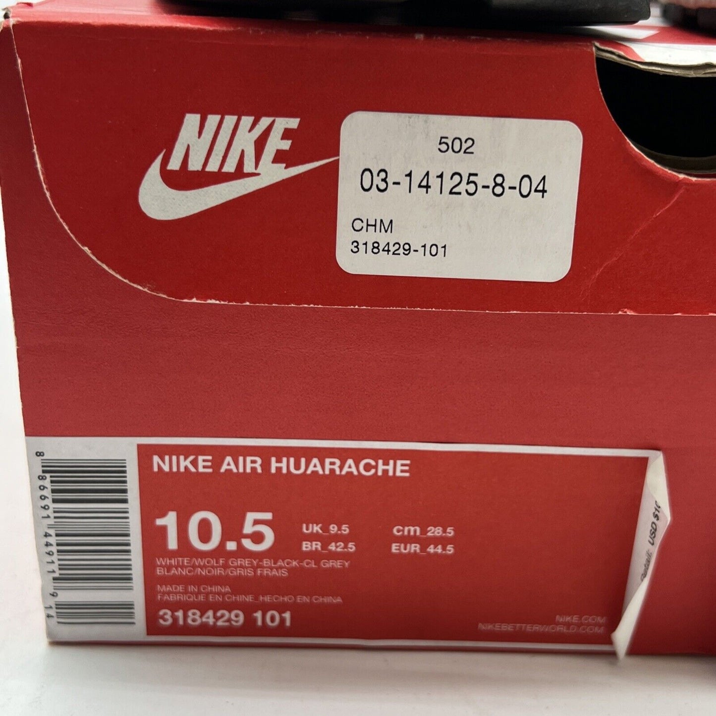 Size 10.5 - Nike Air Huarache White Black Grey (318429-101)