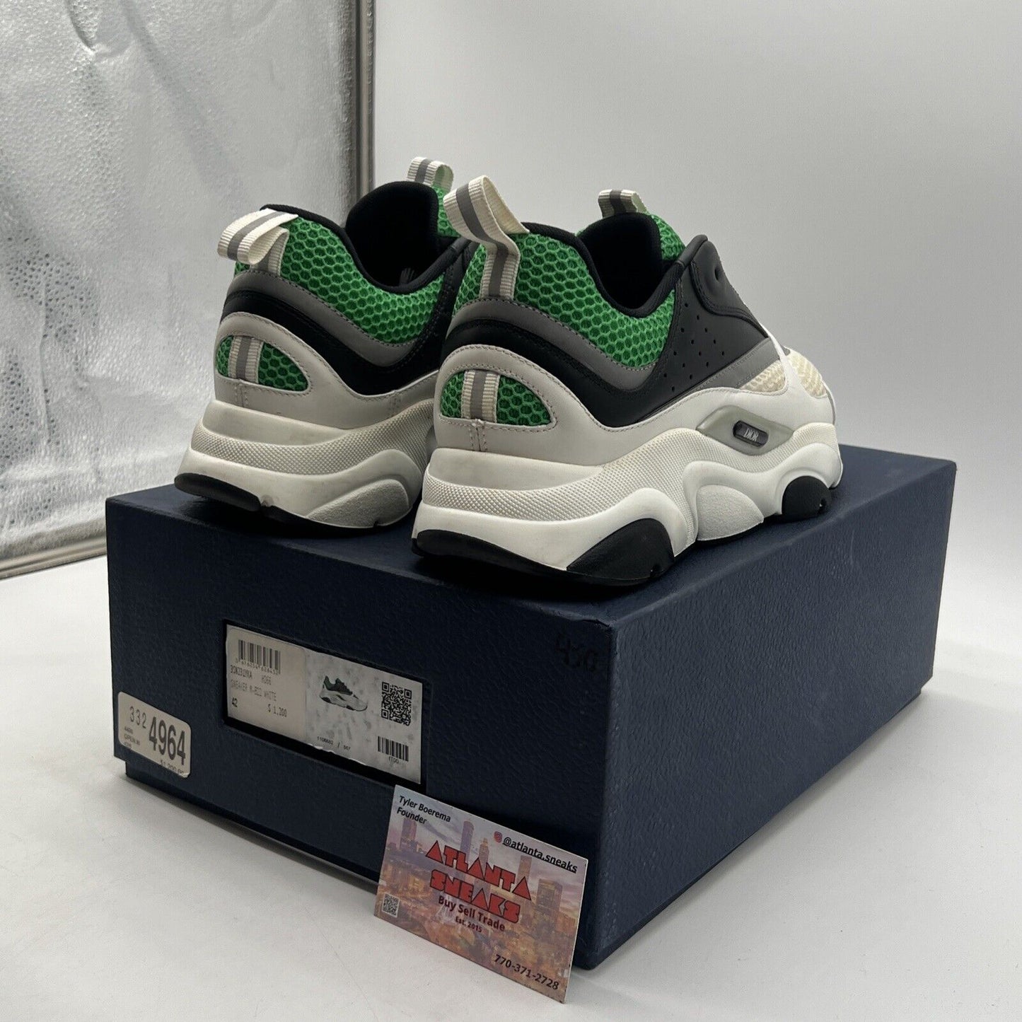 Size 9 - Dior B22 White Green - Black Grey Leather (3SN231YKA-H066)