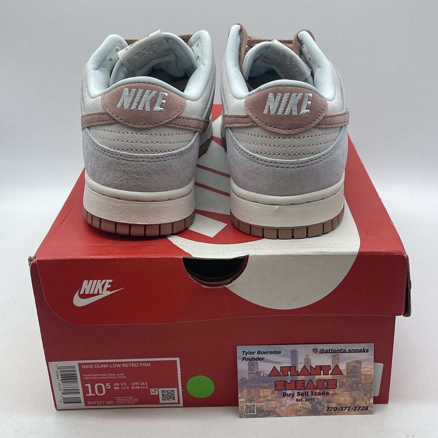 Size 10.5 - Nike Dunk Premium Low Fossil Rose Pink Grey White Suede (DH7577-001)