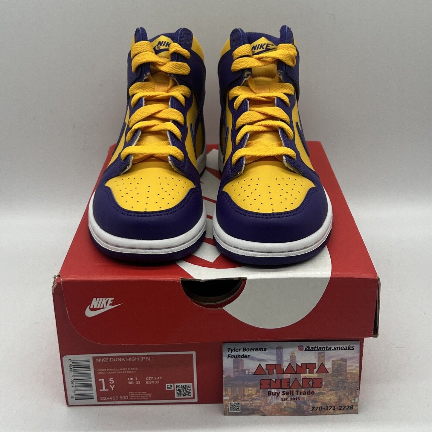 NIKE DUNK HIGH (PS) LAKERS COURT PURPLE DZ4455 500 Size 1.5Y Brand New Og All