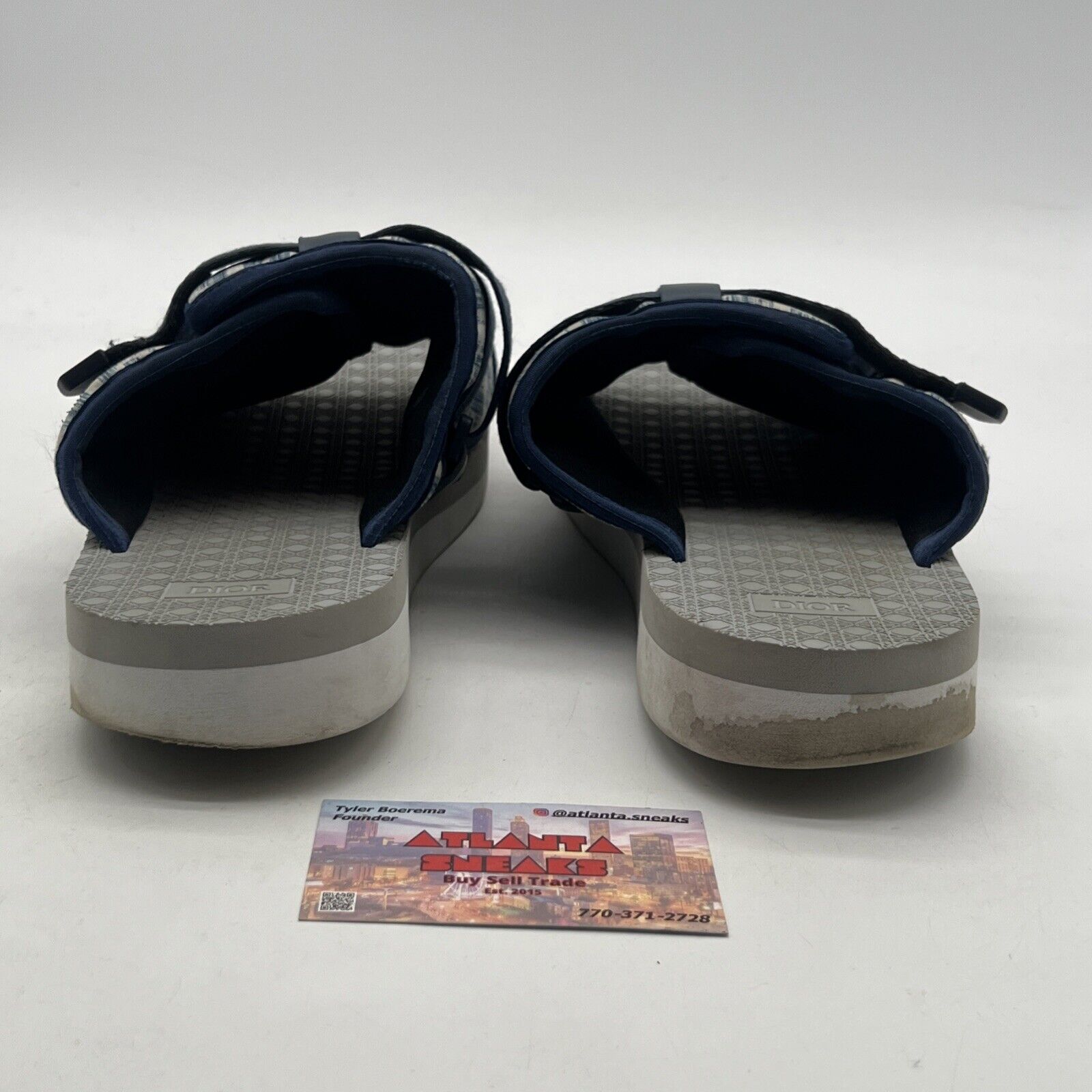 Size 11 - Dior Men Alpha Sandal Beige Blue Oblique Jacquard Logo Slide