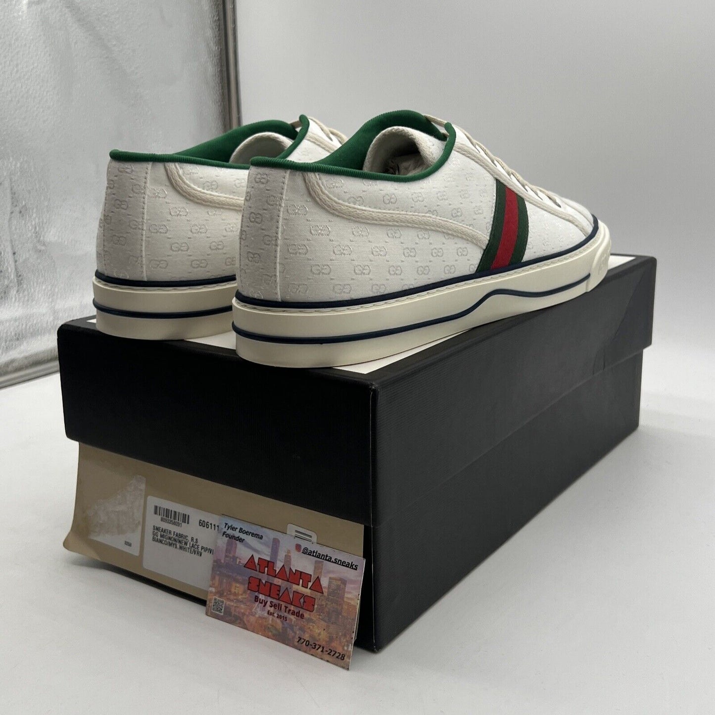 Size 13.5 - NEW AUTHENTIC GUCCI  TENNIS 1977  "WHITE MINI GG" GUCCI WOMEN'S