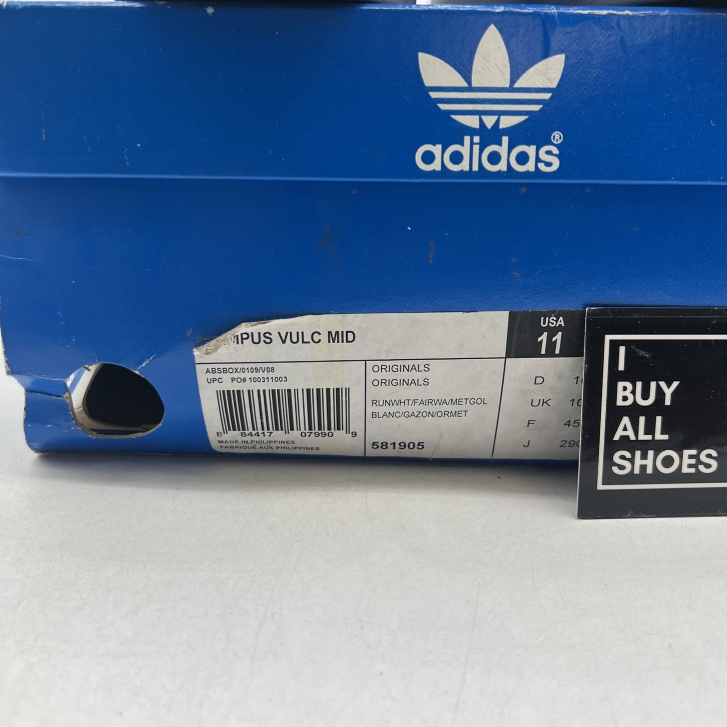 Size 11 - Adidas Campus Vulc Mid Grey White (581905)
