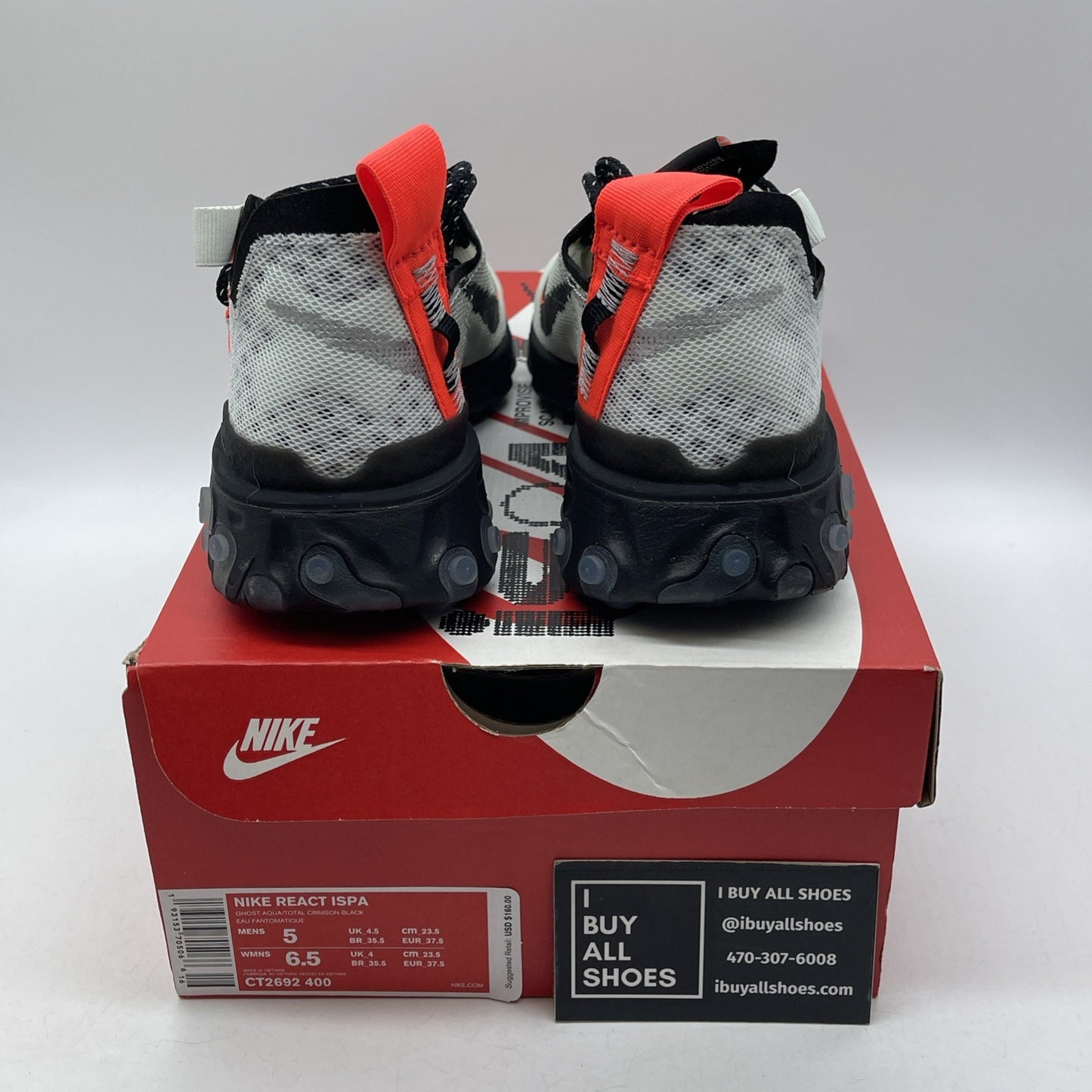 Size 5 - Nike React WR ISPA Ghost Aqua Black Grey Suede Leather (CT2692-400)