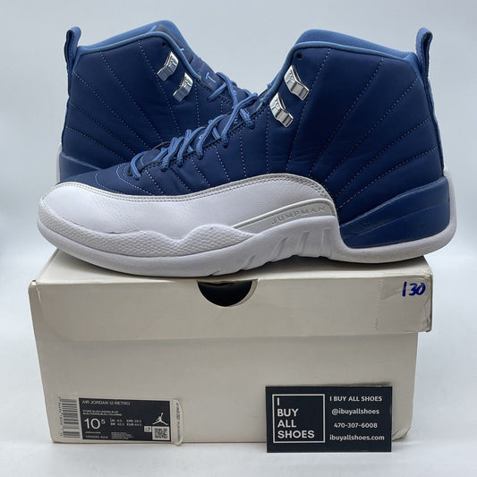 Size 10.5 - Jordan 12 Retro Indigo Blue Silver White Leather (130690-404)