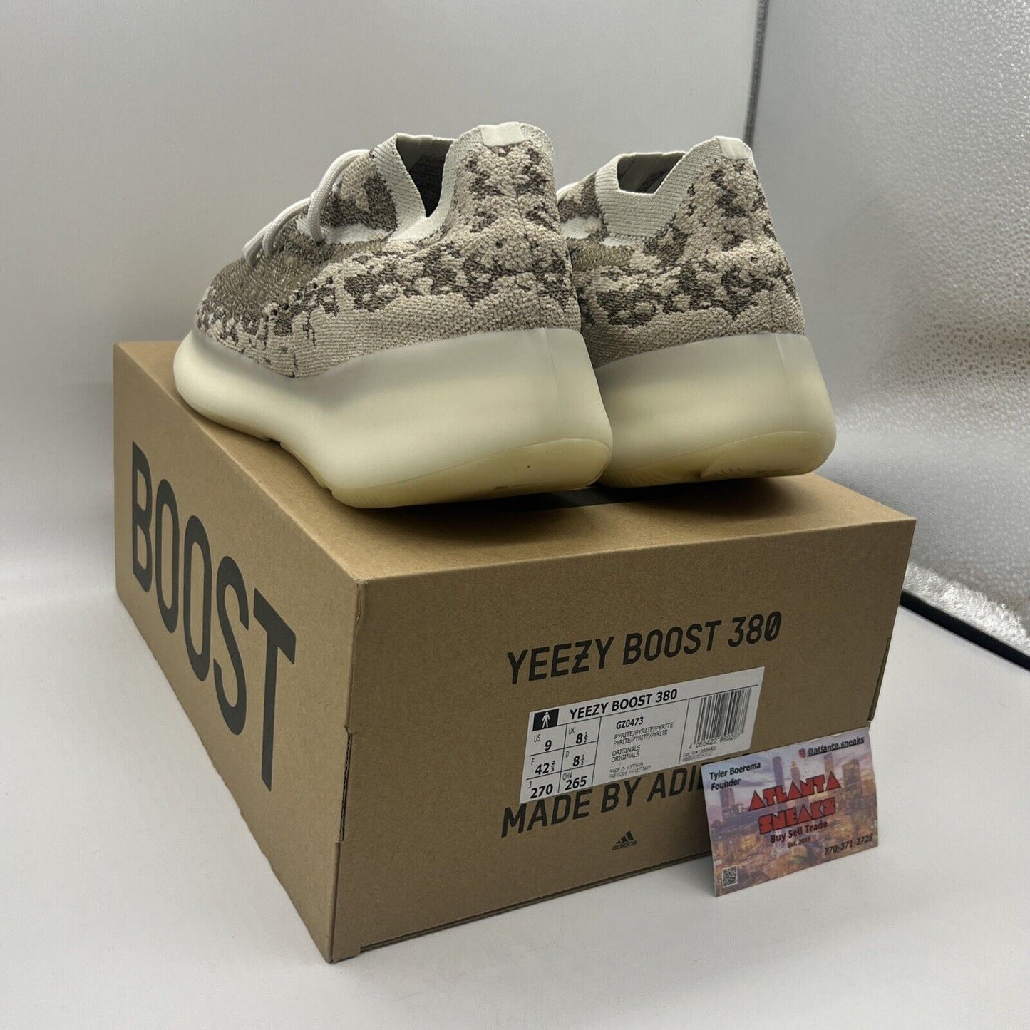 Size 9 - adidas Yeezy Boost 380 Pyrite Brand New Og All DS Sneaker White Tan