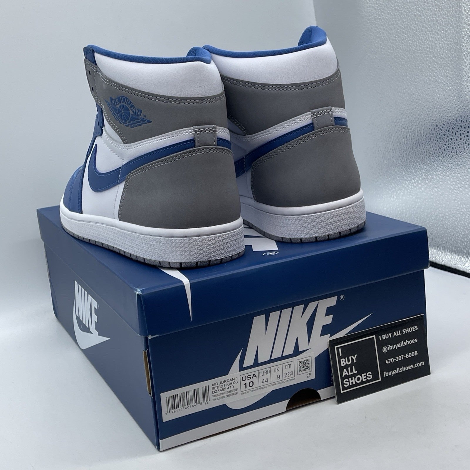 Size 10 - Jordan 1 Retro OG High True Blue White Grey Leather (DZ5486-410)