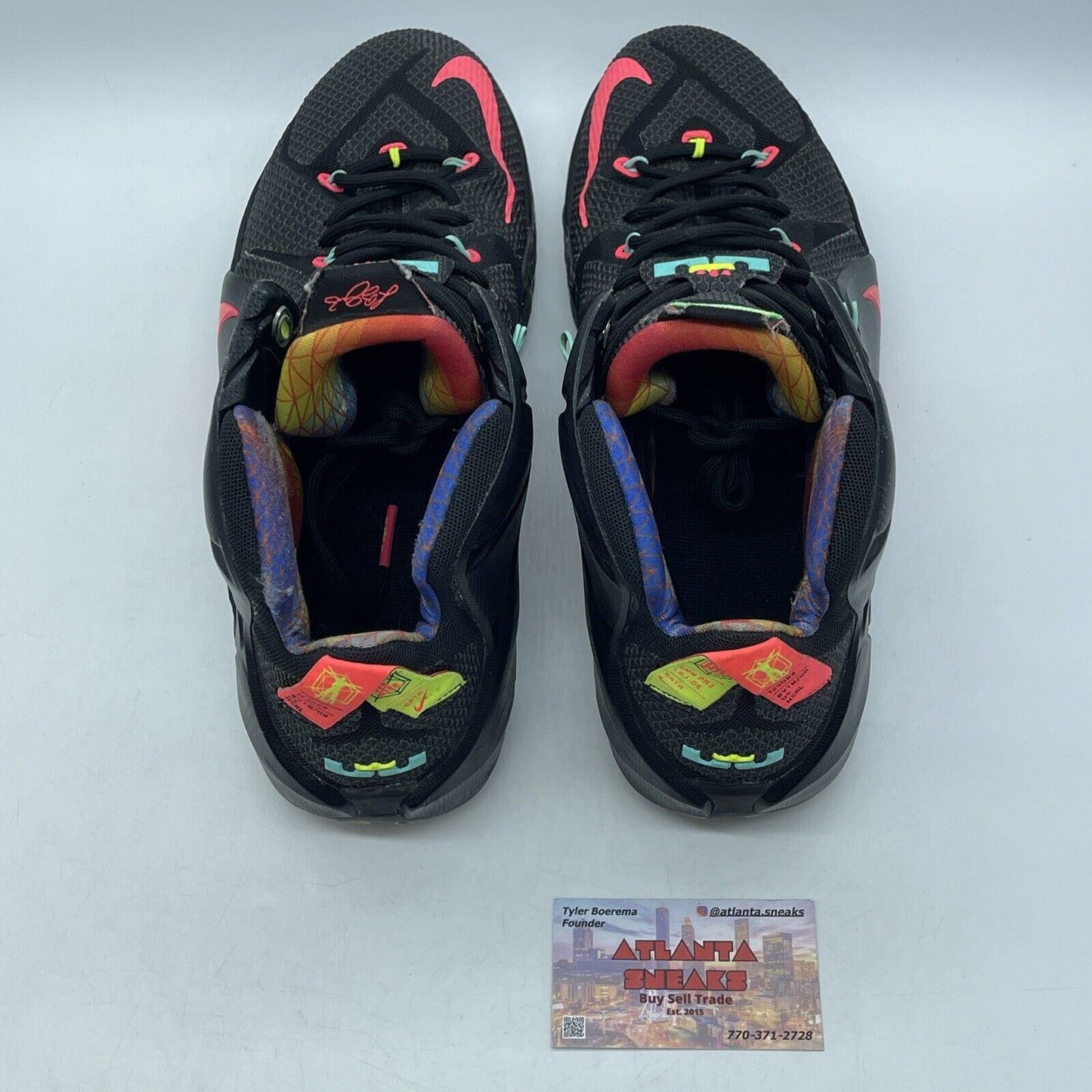 Size 14 - Nike LeBron 12 Data Black Pink Yellow Blue Green  - (684593-068)