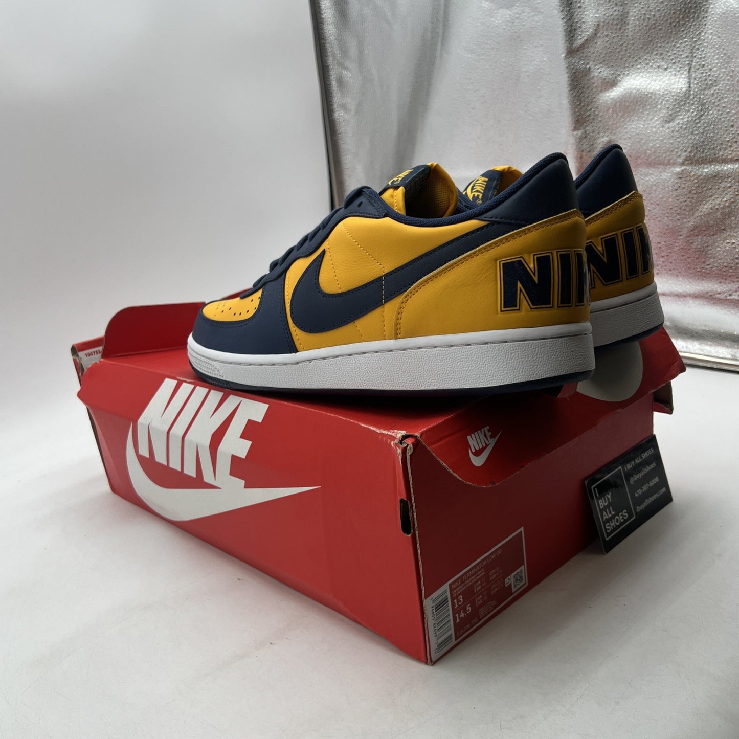 Size 13 - Nike Terminator Low University Gold Navy Michigan White (FJ4206-700)