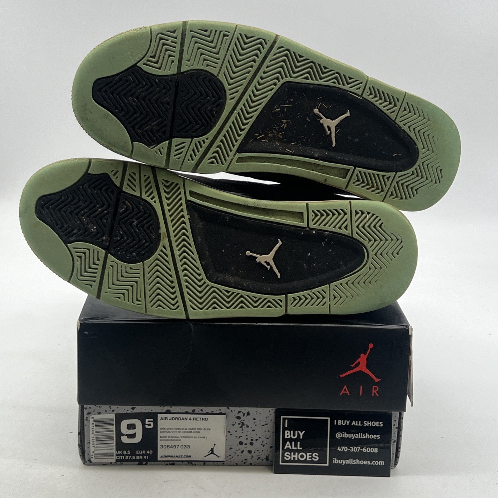 Size 9.5 - Air Jordan 4 Retro Green Glow 2013 (308497-033)