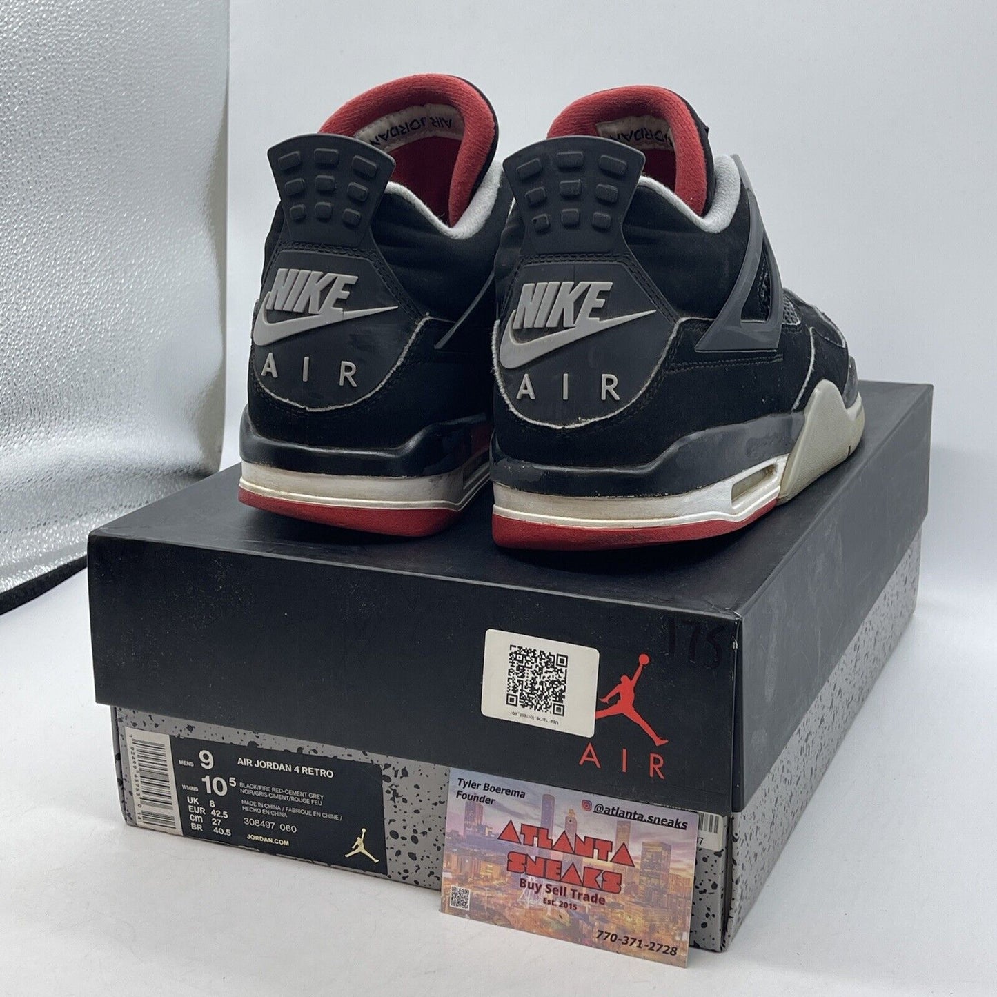 Size 9 - Jordan 4 Retro OG Mid Bred 2019 Black Red Grey Suede Leather 308497-060