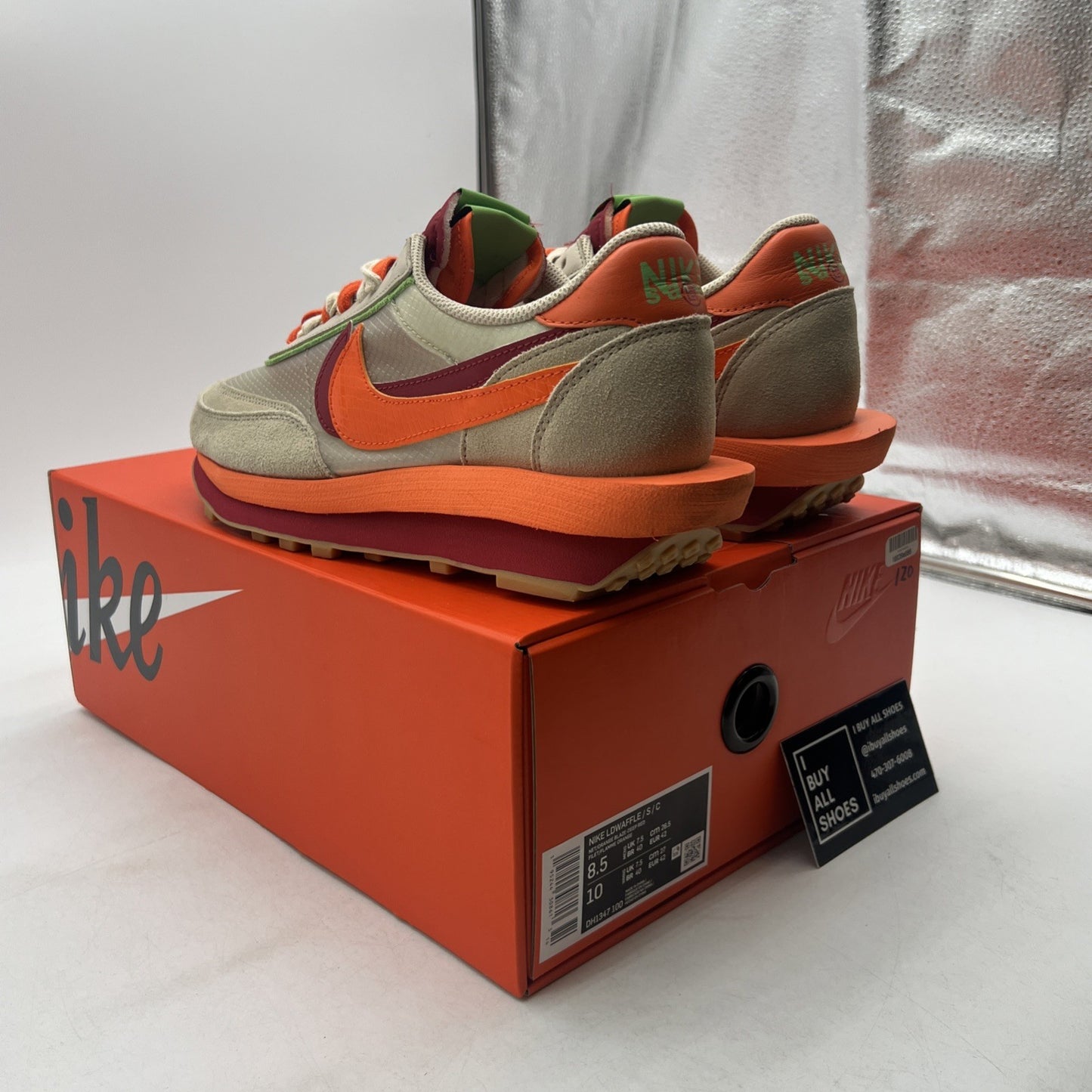 Size 8.5 - Nike sacai x Clot x LDWaffle Net Orange Blaze (DH1347-100)