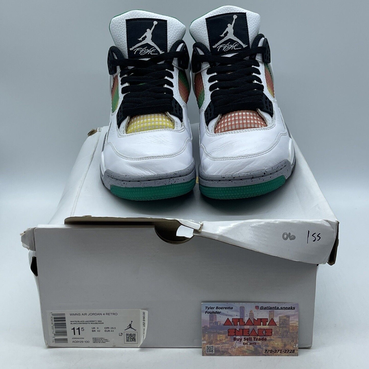 Size 11.5W - Air Jordan 4 Retro Rasta White Green Red Leather (AQ9129-100)