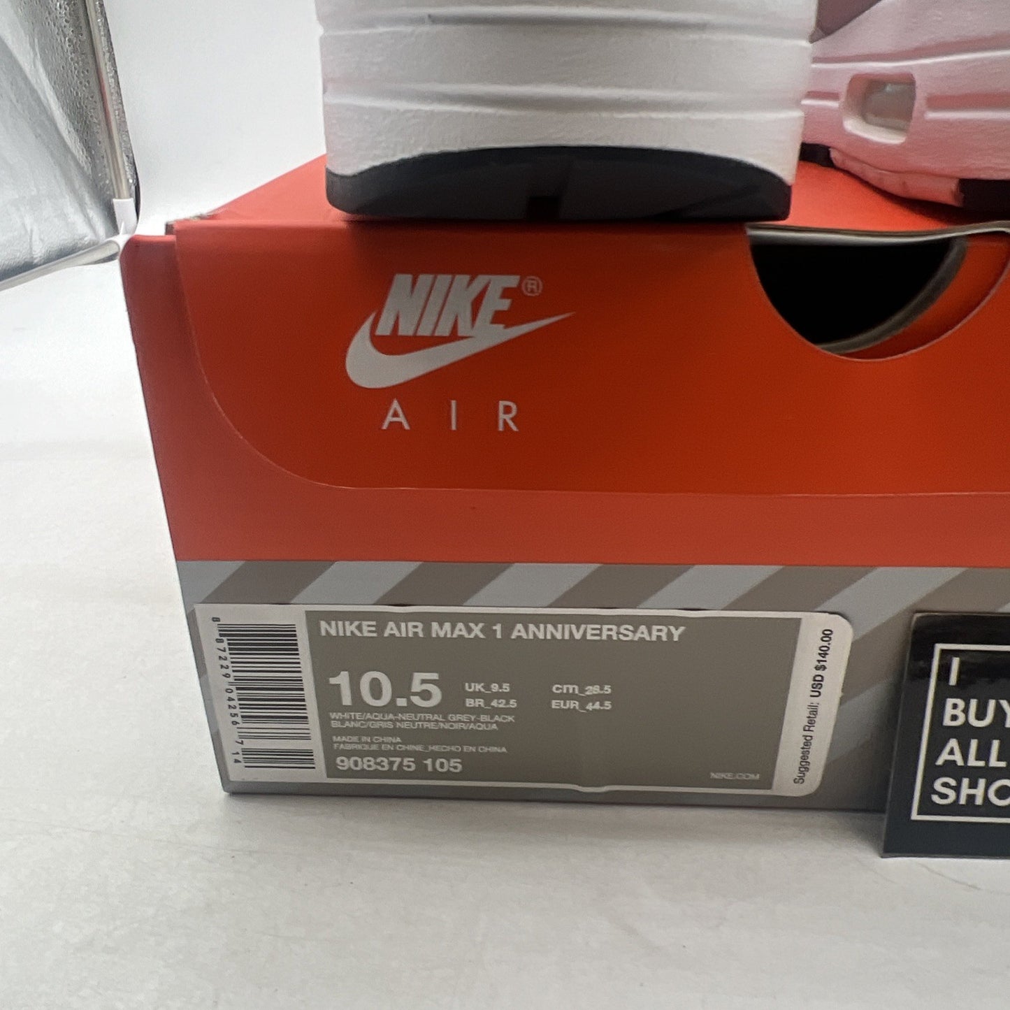 Size 10.5 - Nike Air Max 1 OG Anniversary Aqua (908375-105)