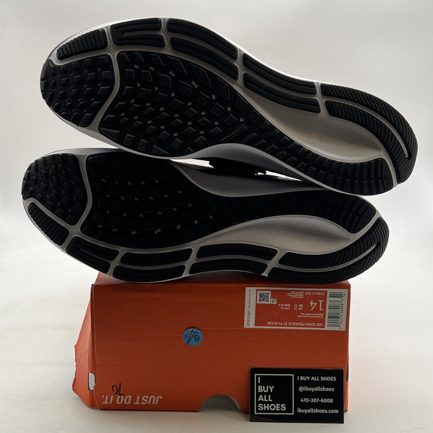 Size 14 - Nike Air Zoom Pegasus 37 FlyEase Black White (CK8474-003)
