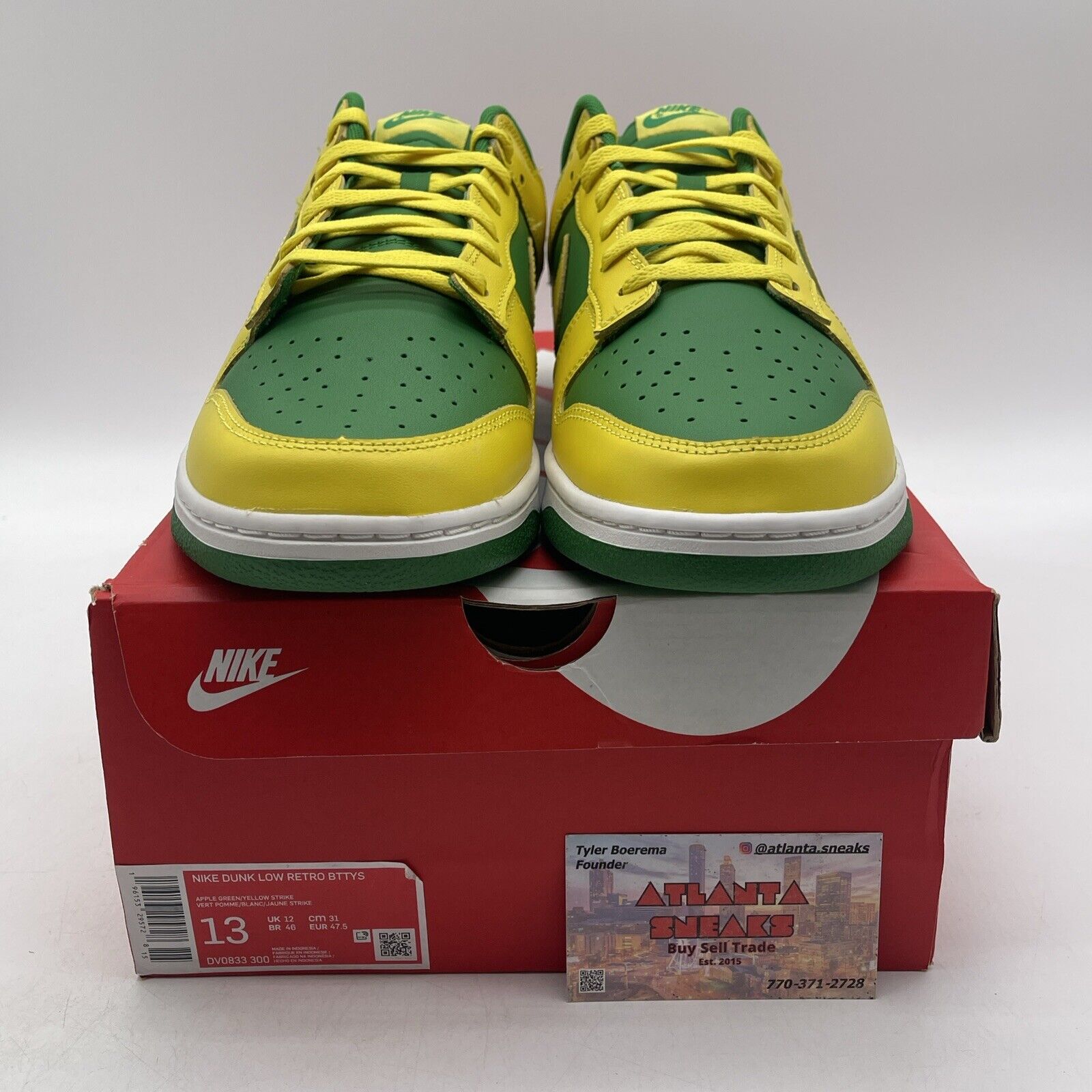 Size 13 - Nike Dunk Low Reverse Brazil Yellow Green White Leather (DV033-300)