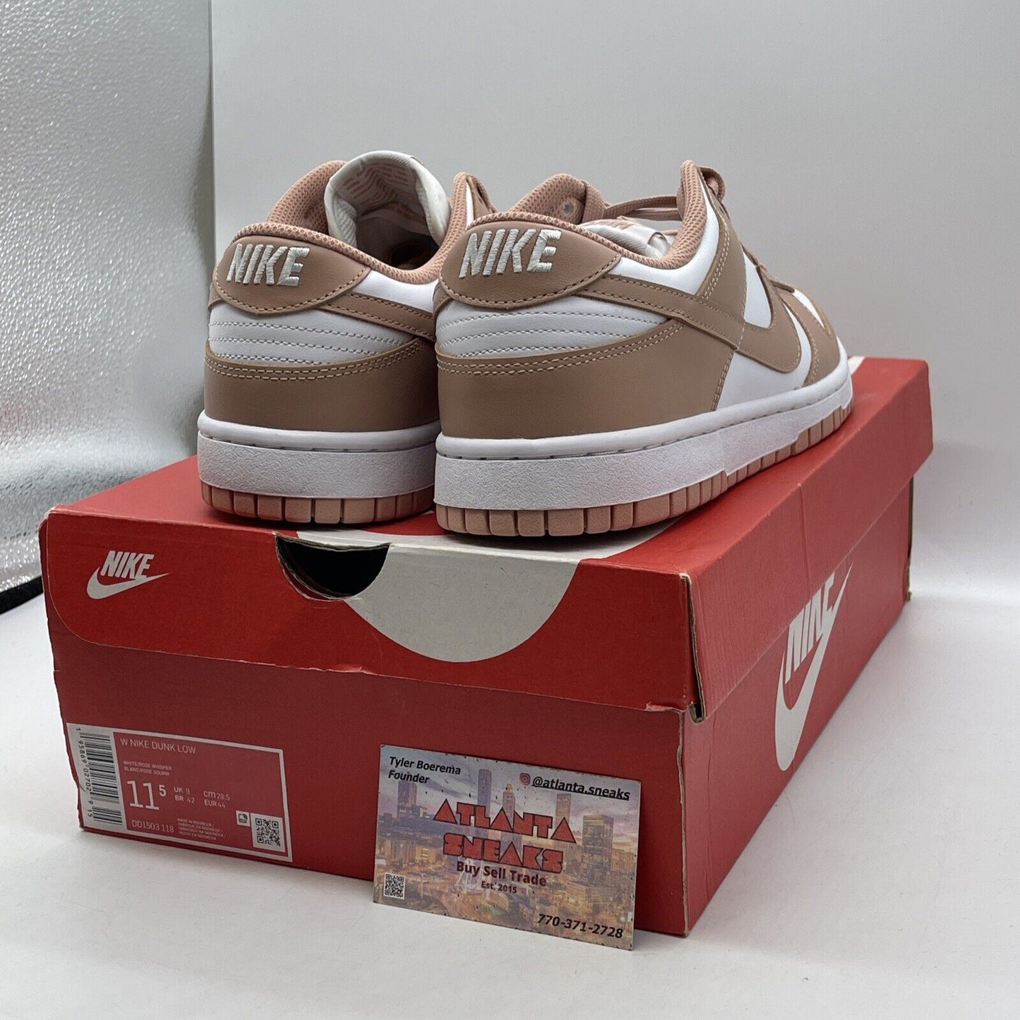 Size 11.5W - Nike Dunk Low Rose Whisper Pink White Leather (DD1503-118)