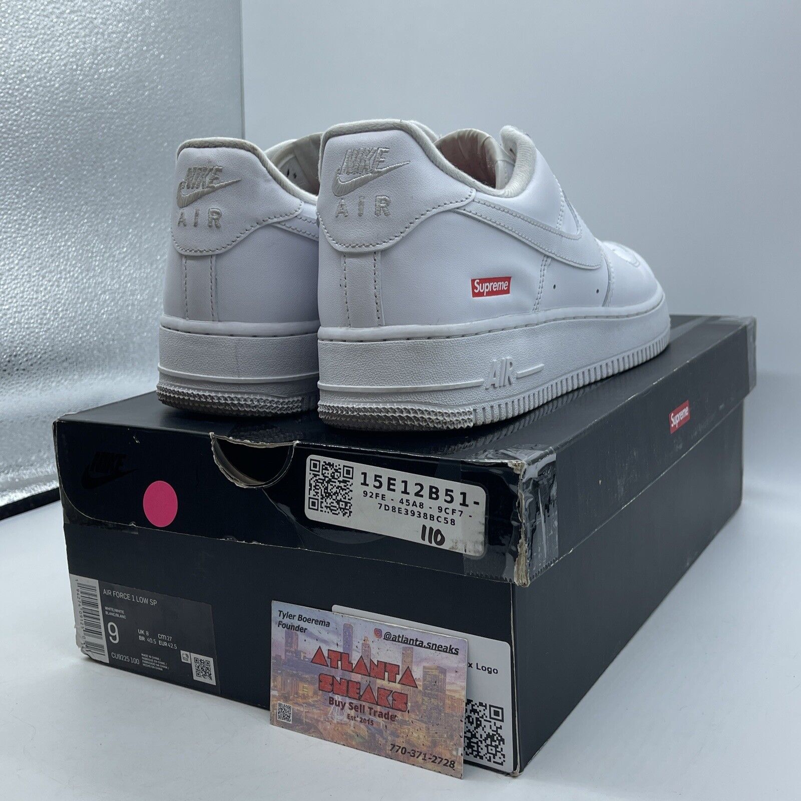 Size 9 - Nike Air Force 1 x Supreme Low Box Logo - White Red Leather (CU9225-100