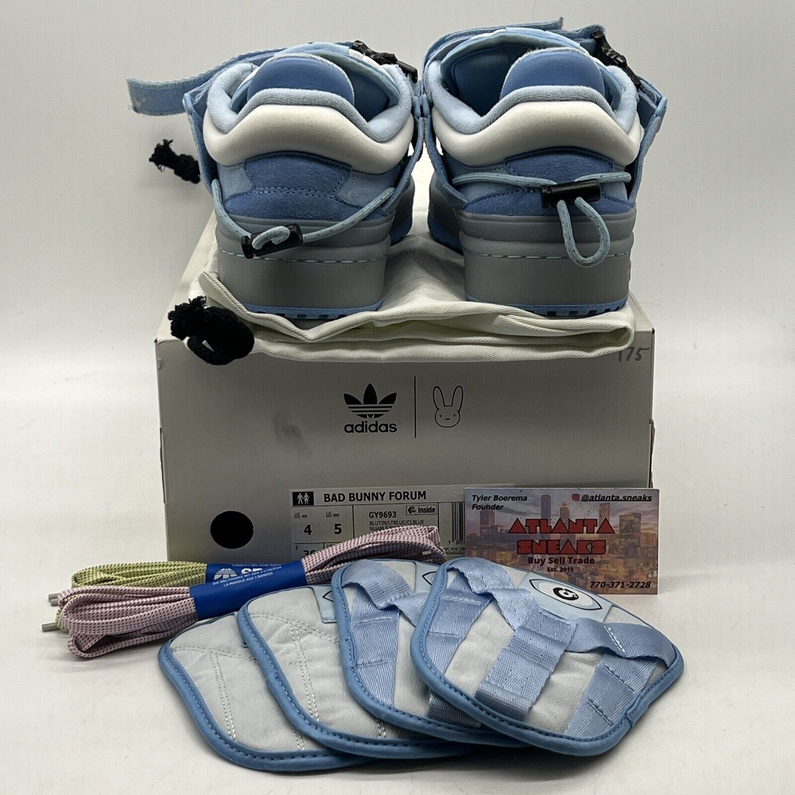 Size 4 - adidas Bad Bunny x Forum Buckle Low Blue Tint White Leather (GY9693)
