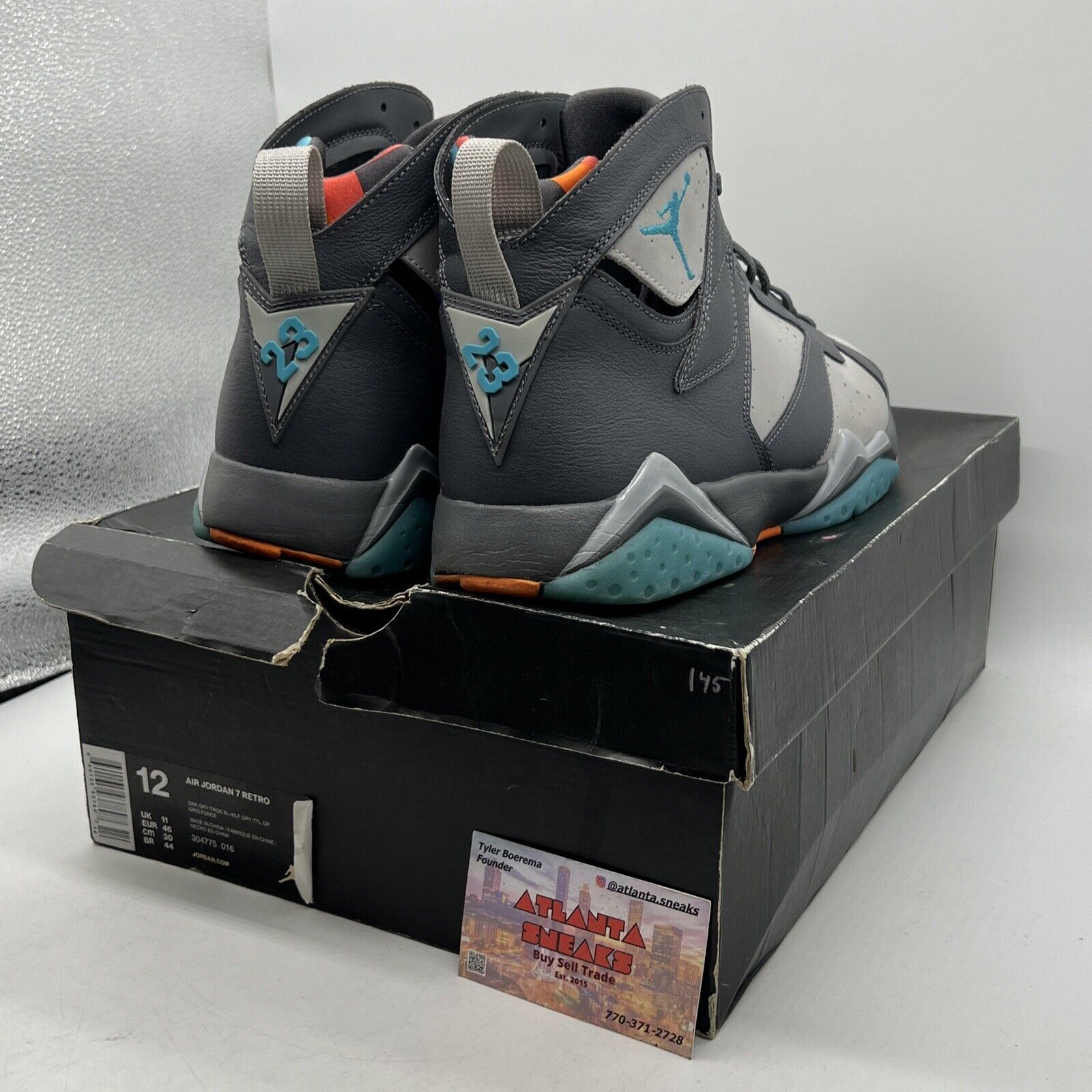 Size 12 - Air Jordan 7 Retro Barcelona Days Grey Blue Orange Suede (304775-016)