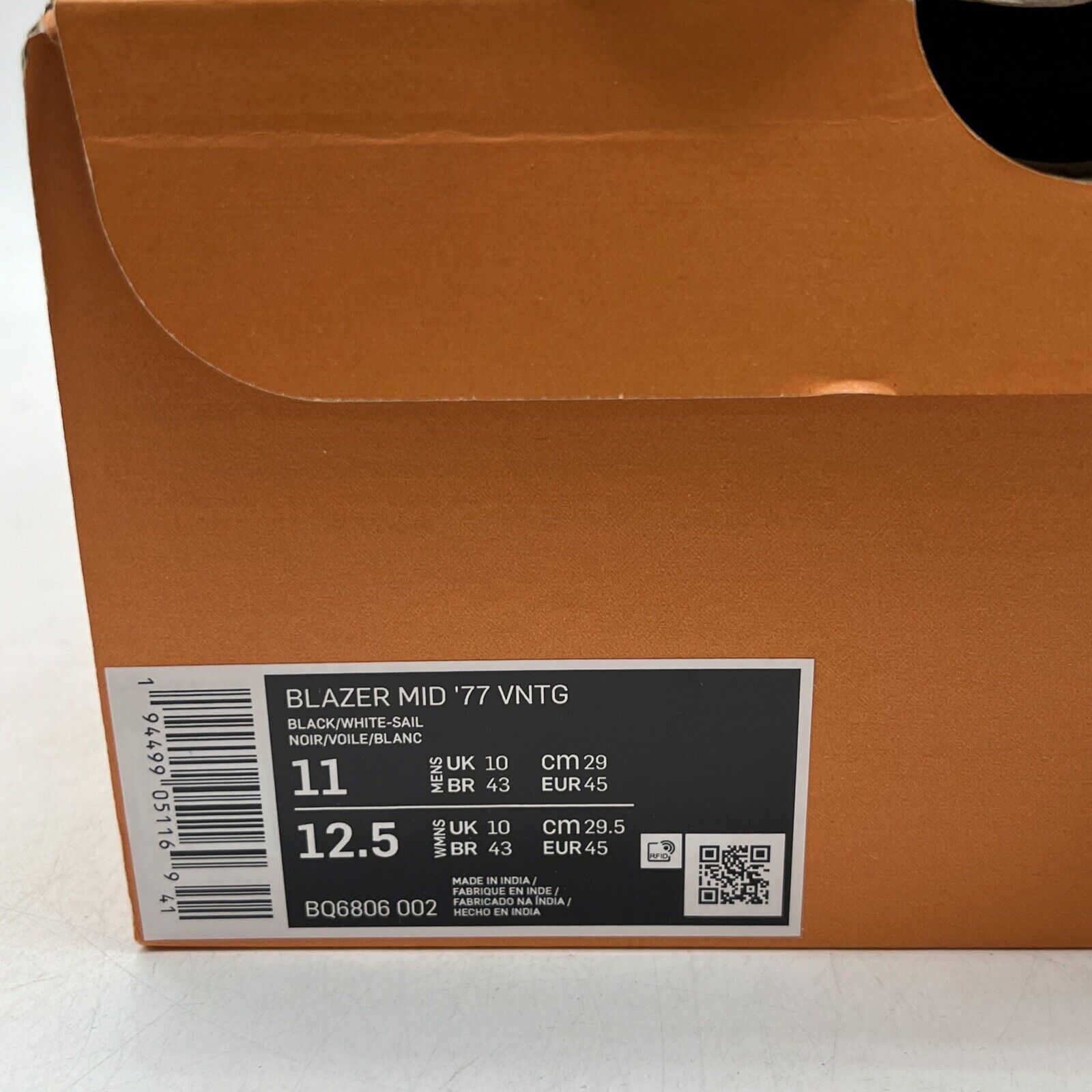 Size 11 - Nike Blazer '77 Vintage Mid Black Sail Leather (BQ6806-002)