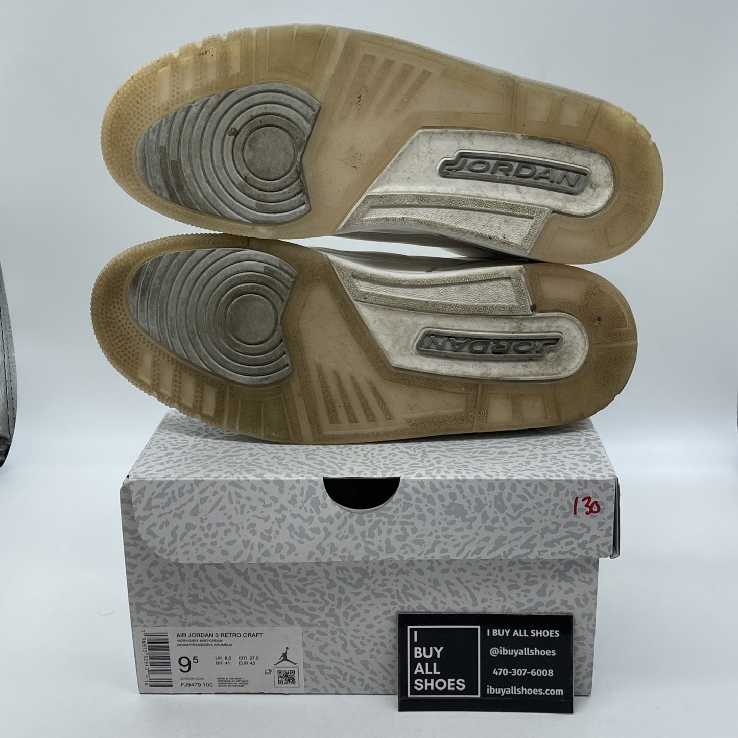 Size 9.5 - Air Jordan 3 Retro Craft Ivory/Grey White Leather (FJ9579-100)