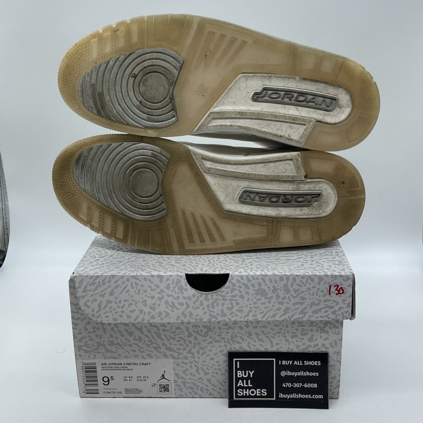 Size 9.5 - Air Jordan 3 Retro Craft Ivory/Grey White Leather (FJ9579-100)