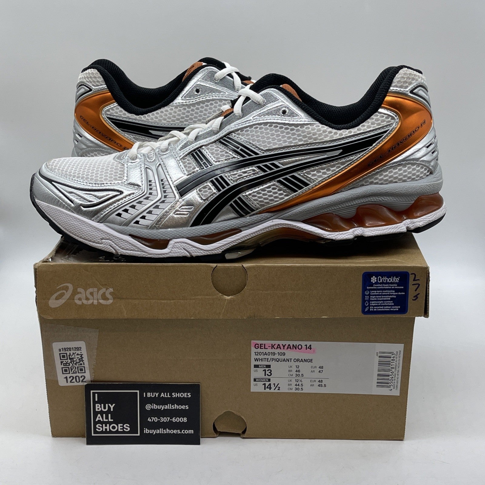 Size 13 - ASICS GEL-Kayano 14 White Piquant Orange (1201A019-109)