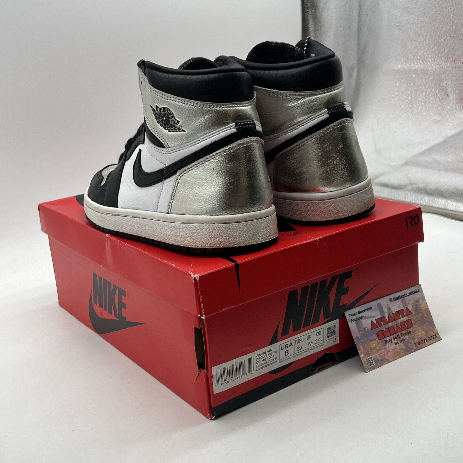 Size 8 - Jordan 1 High OG Metallic Silver Black White Leather (CD0461-001)