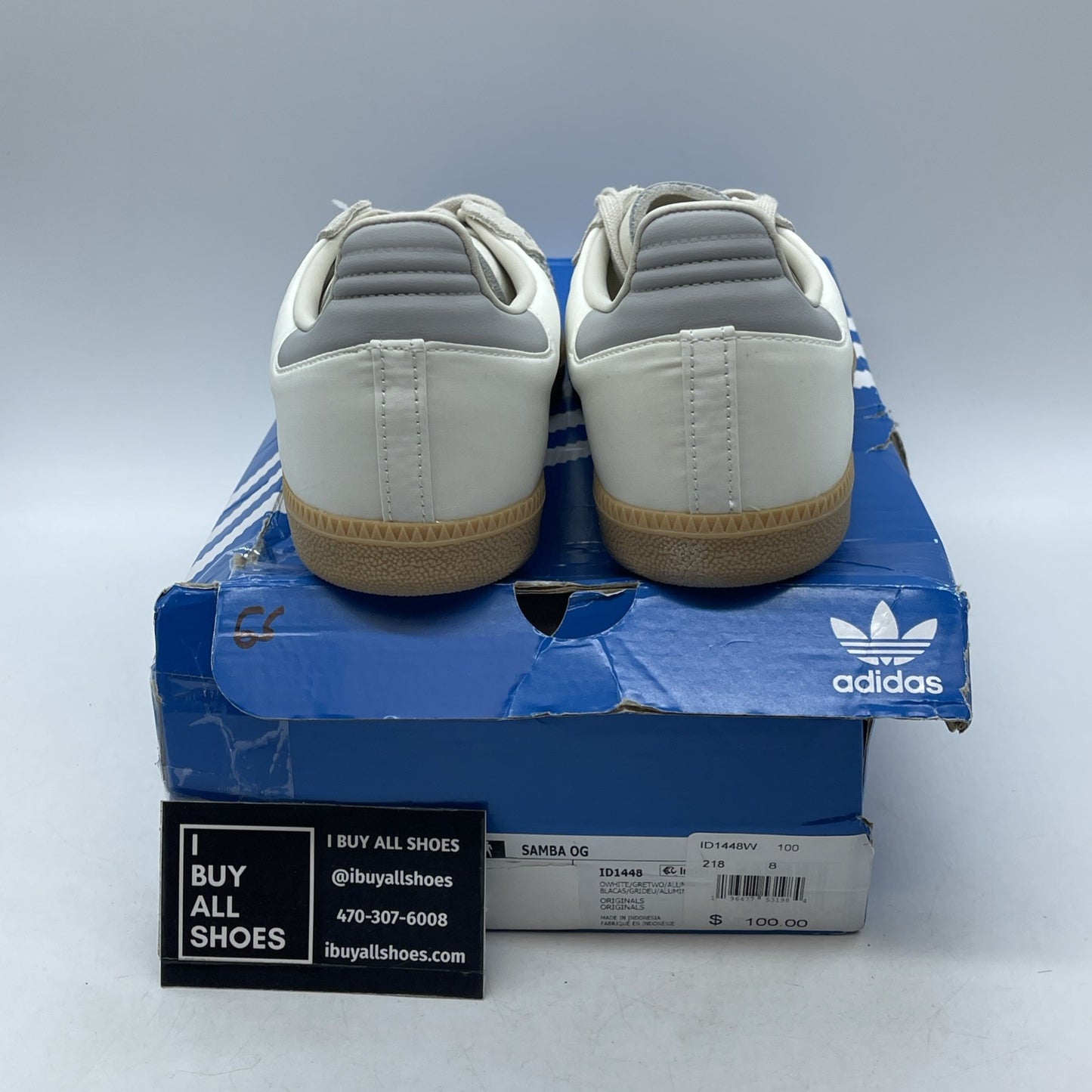 Size 7 - Adidas Samba OG Athletic Sneakers Off White Gray (ID1448)