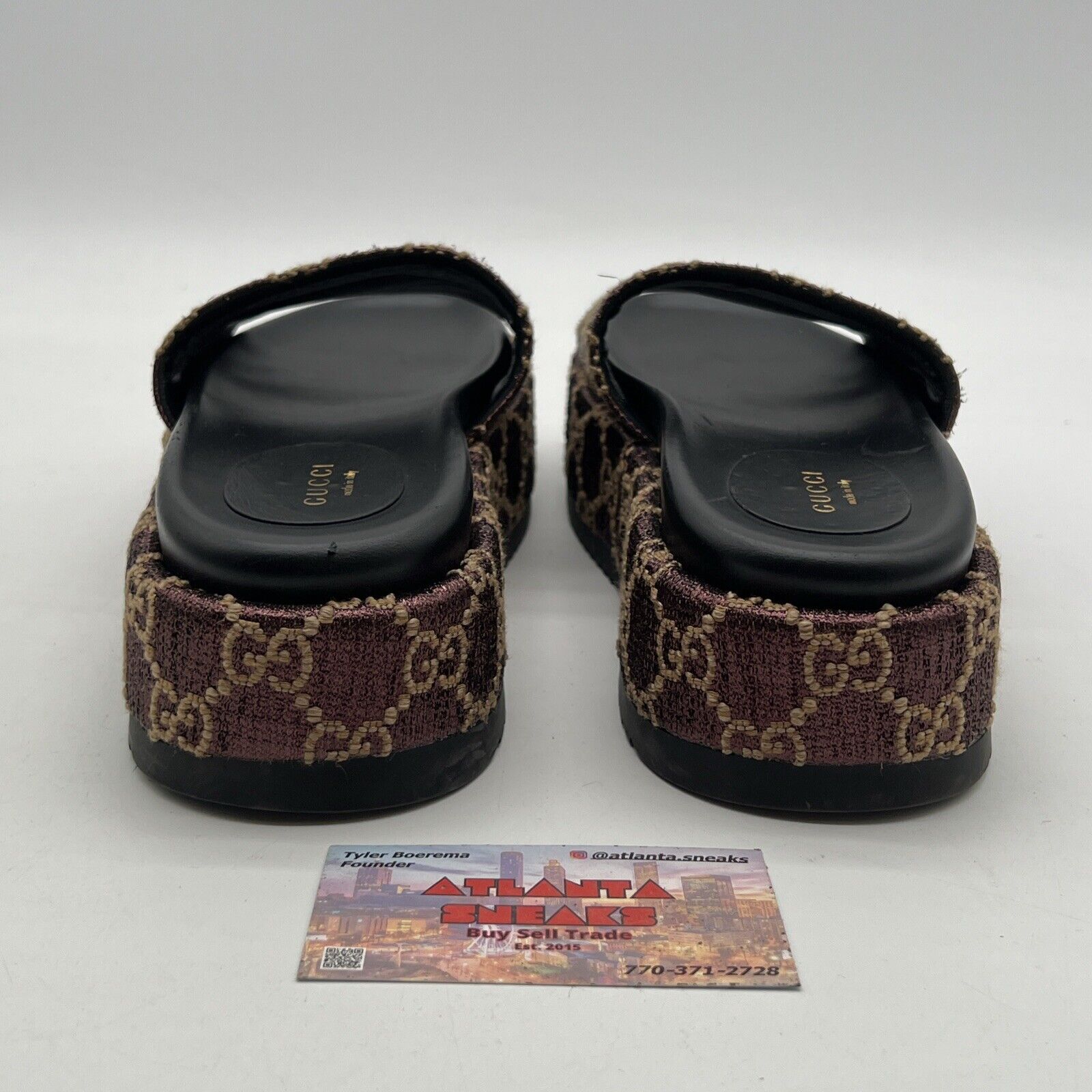 Size 9W - GUCCI Burgundy Lame Logo Angelina Platform Sandals