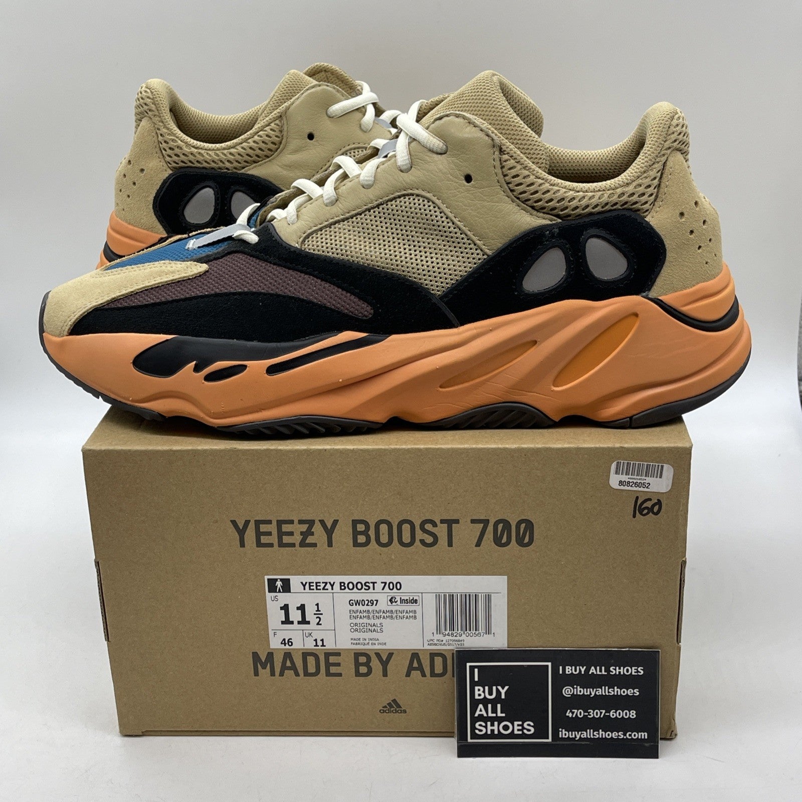 Size 11.5 - adidas Yeezy Boost 700 Enflame Amber Brown Suede Leather (GW0297)
