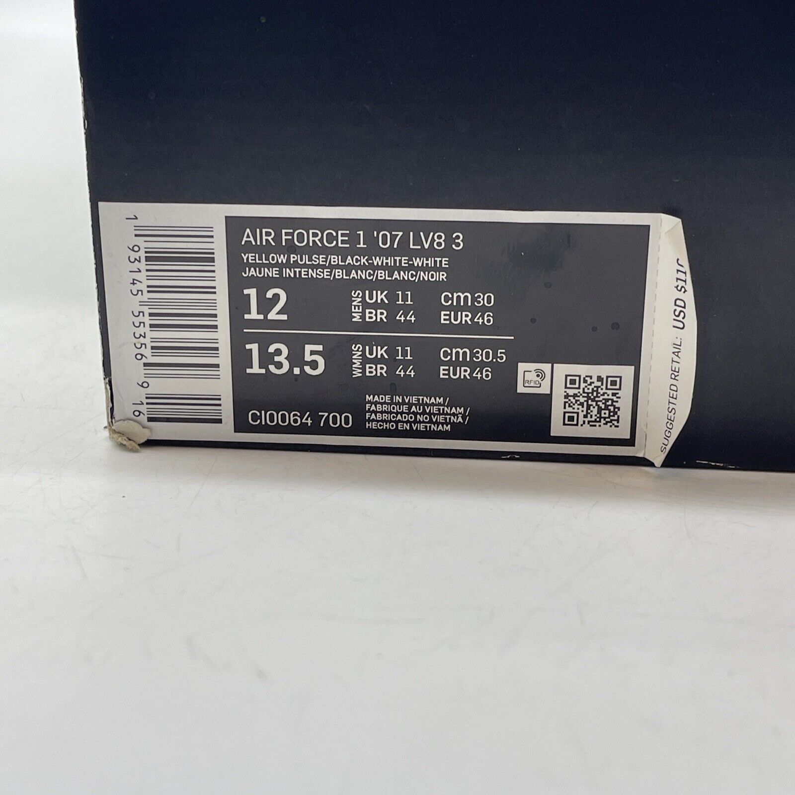Size 12 - Nike Air Force 1 '07 LV8 Low Yellow Pulse Black White (CI0064-700)