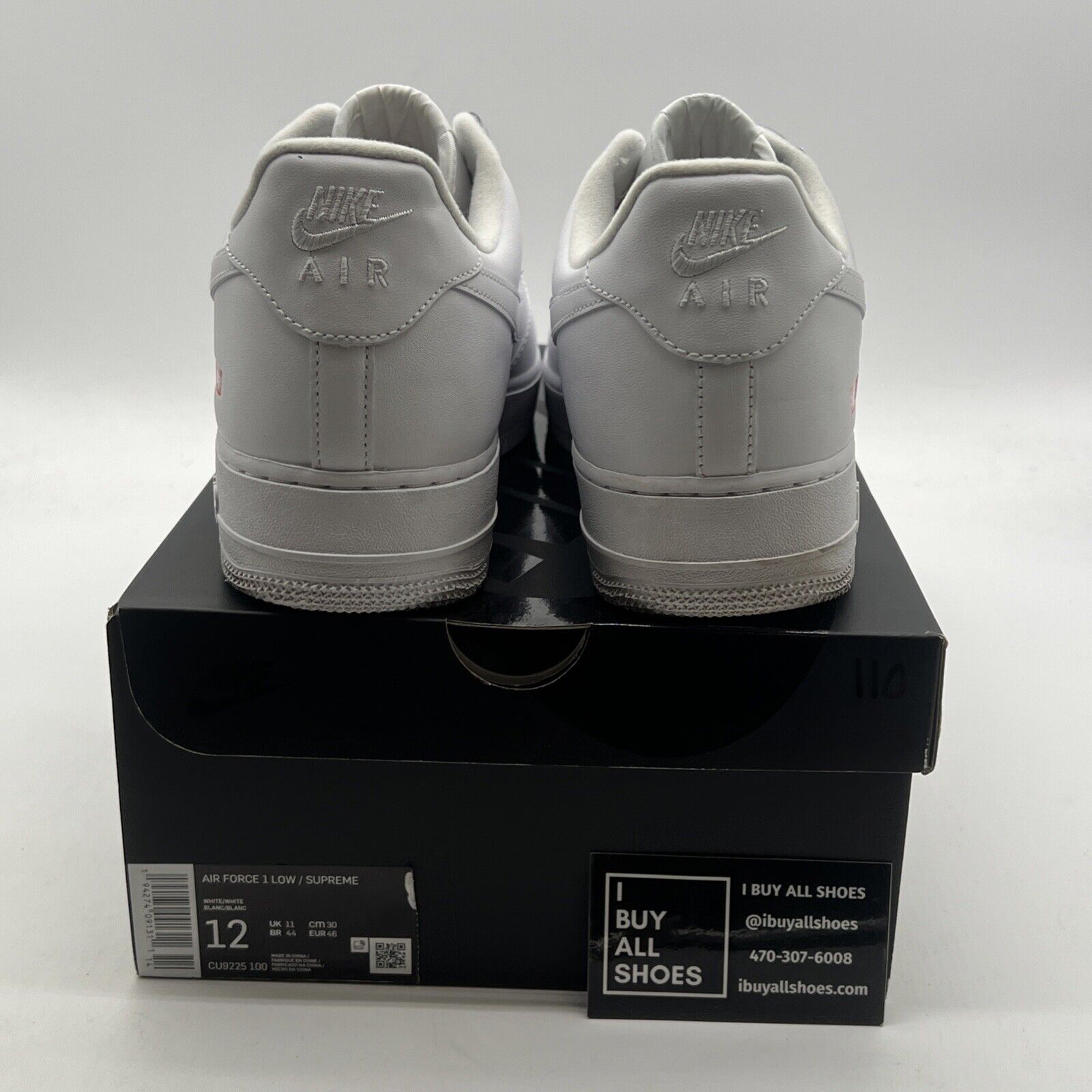 Size 12 - Nike Air Force 1 x Supreme Low Box Logo - White (CU9225-100)