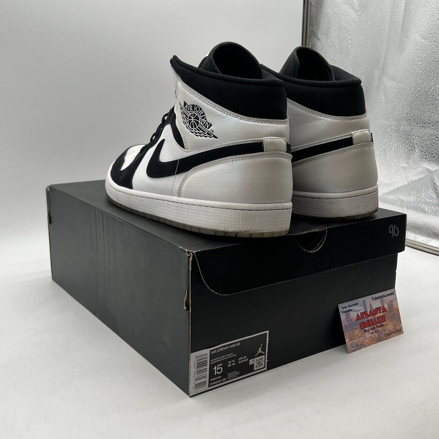 Size 15 - Jordan 1 Mid SE Diamond Black White Leather (DH6933-100)